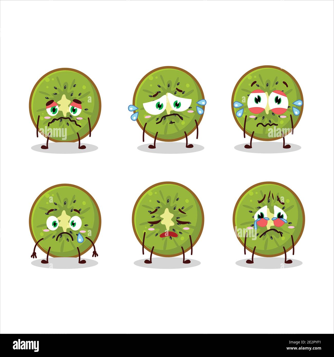 Slice of kiwi cartoon character with sad expression. Vector ...