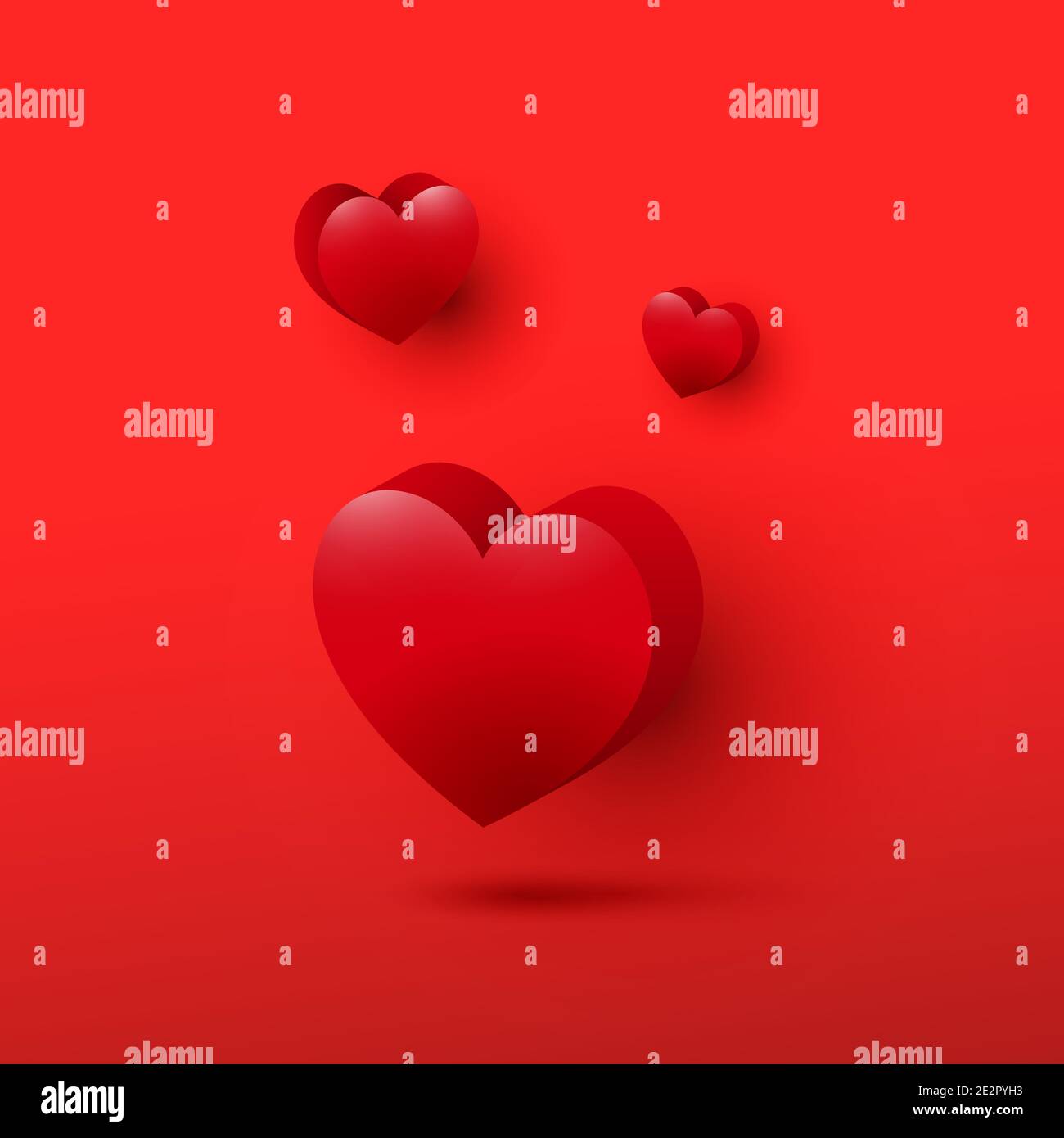 Beautiful 3d decorative valentines day hearts icon set on red ...