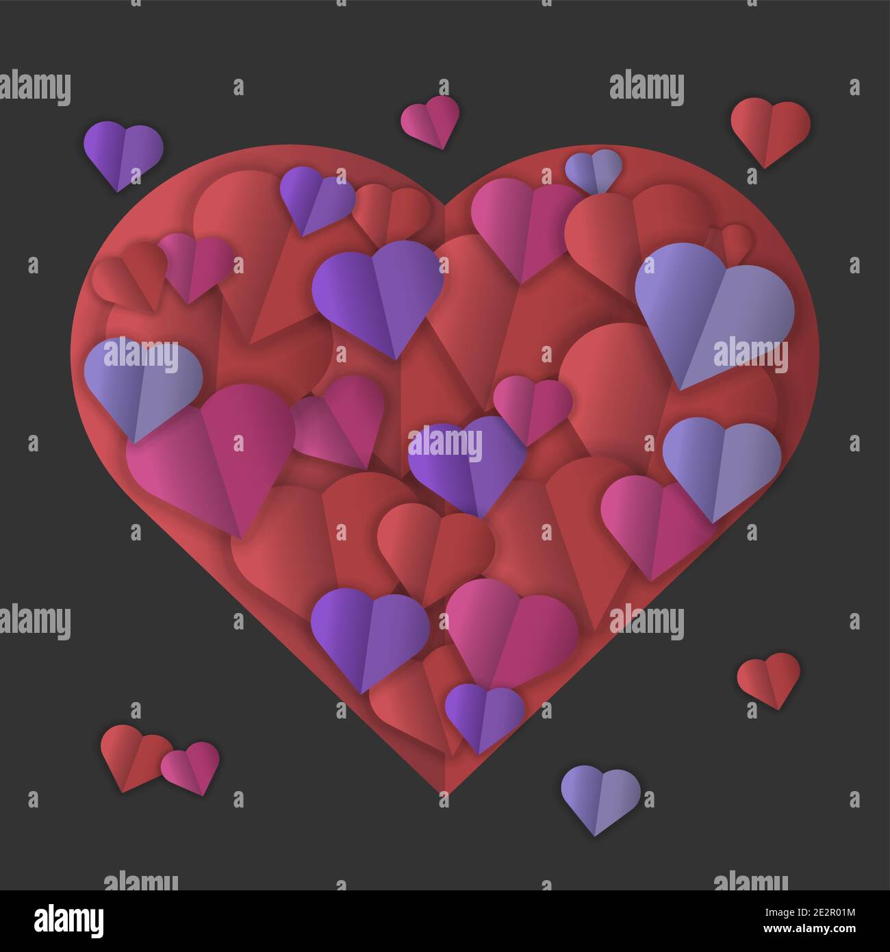 colorful hearts on dark background, love and romance symbol vector illustration Stock Vector