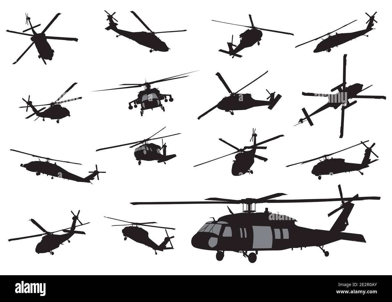 Vector helicopter detailed silhouettes Stock Vector