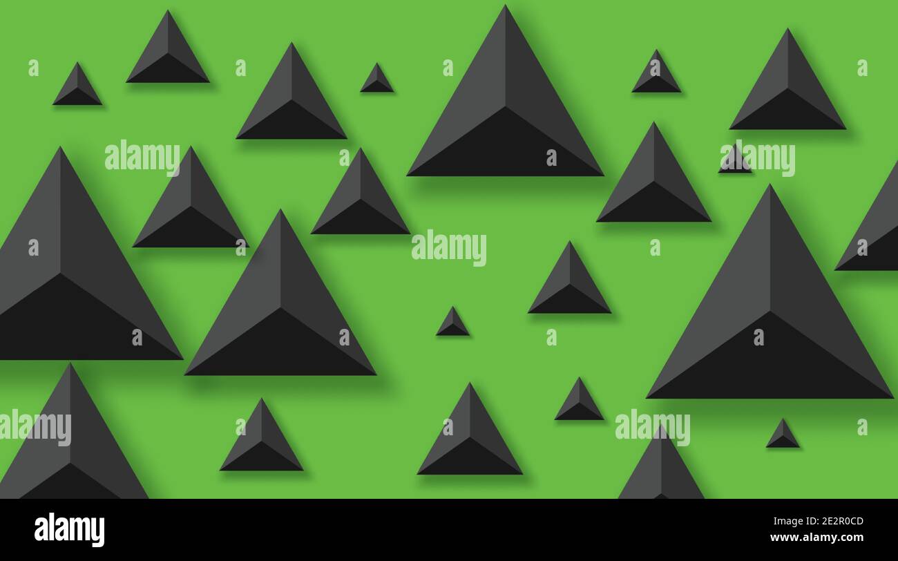 Abstract Background with Black Triangles. Realistic and 3D. Vector illustration on green background. Stock Vector