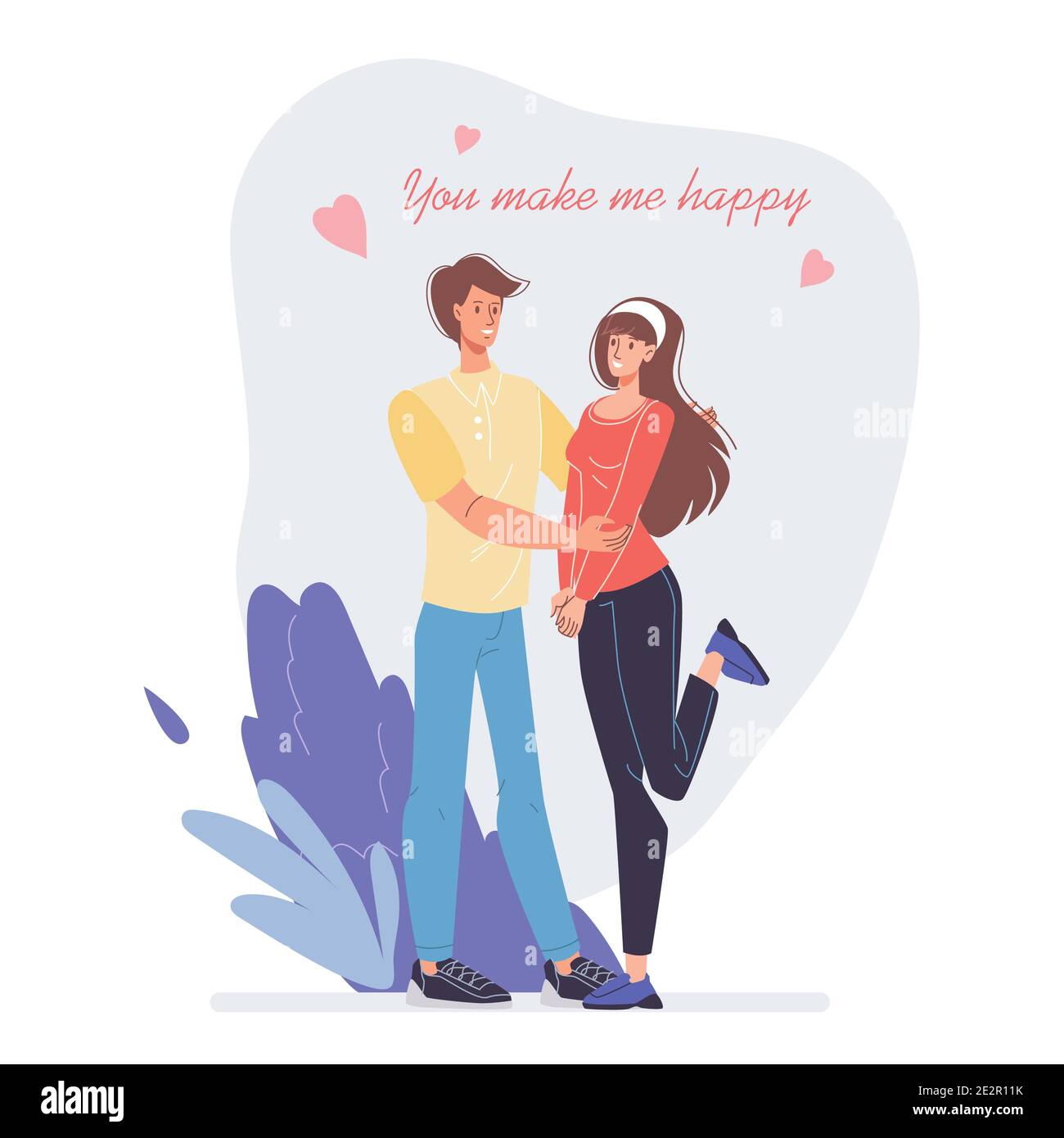 Flat cartoon characters couple,Valentine Day greeting card vector ...