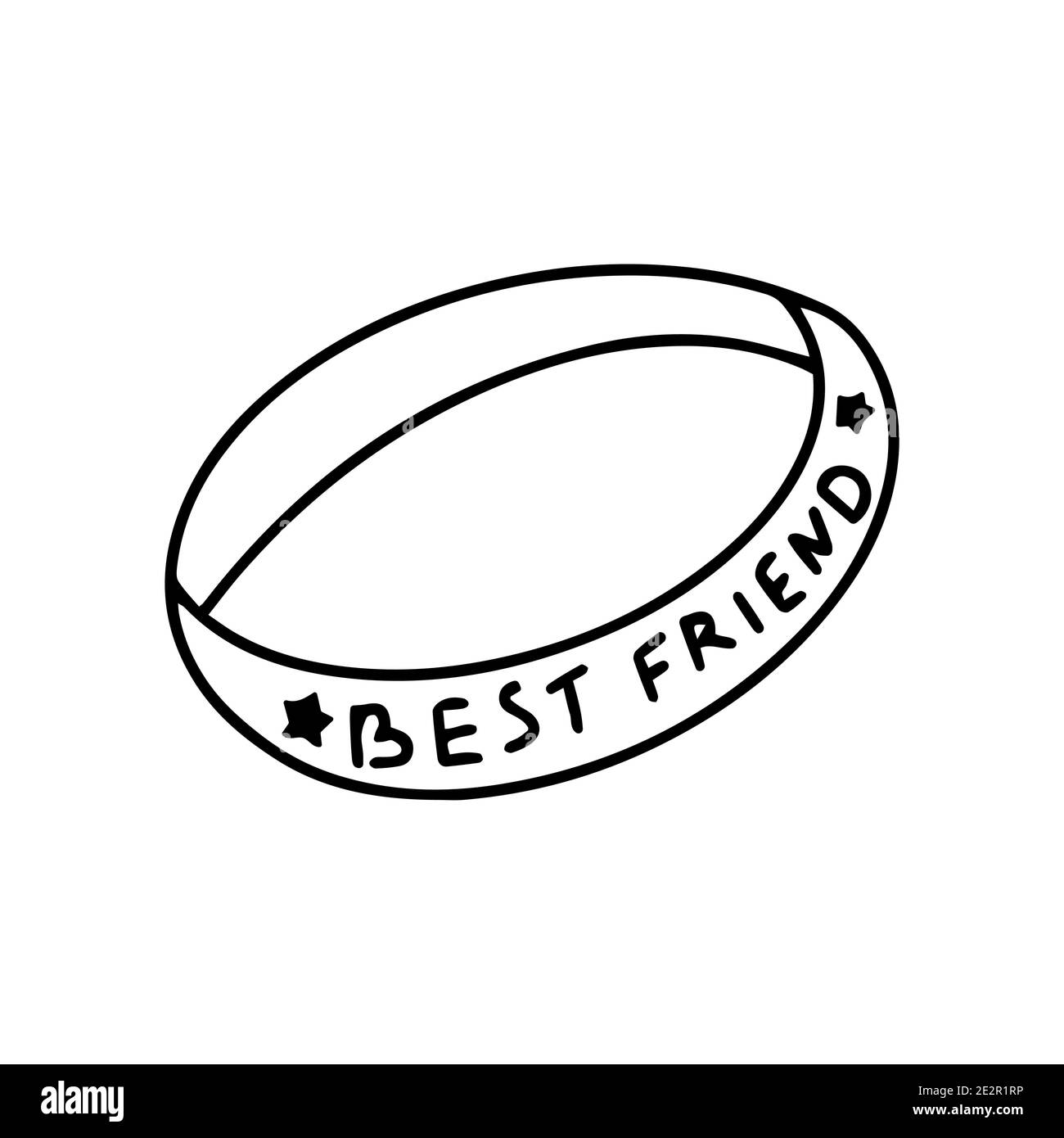 Friendship Bracelet. Best friend lettering. Happy friendship day. Black and white vector illustration isolated. Icon hand drawn symbol Stock Vector