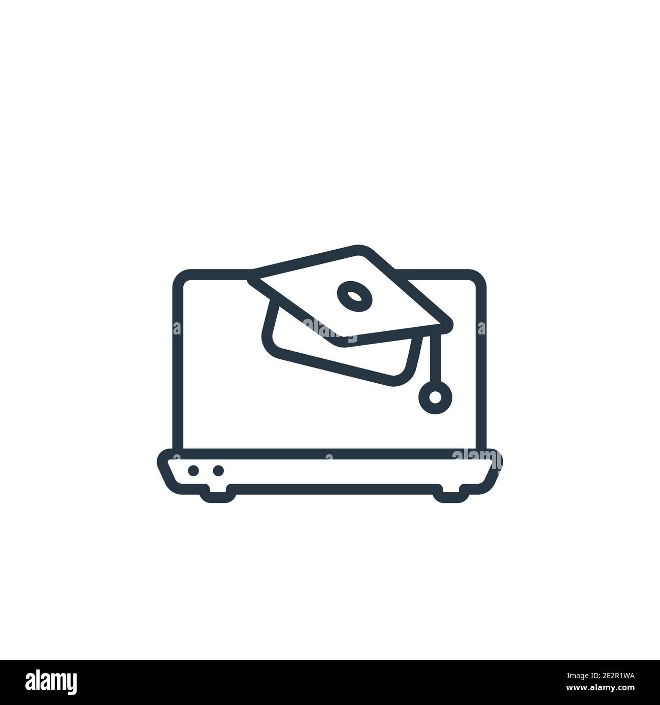 Laptop with a graduation cap outline vector icon. Thin line black ...