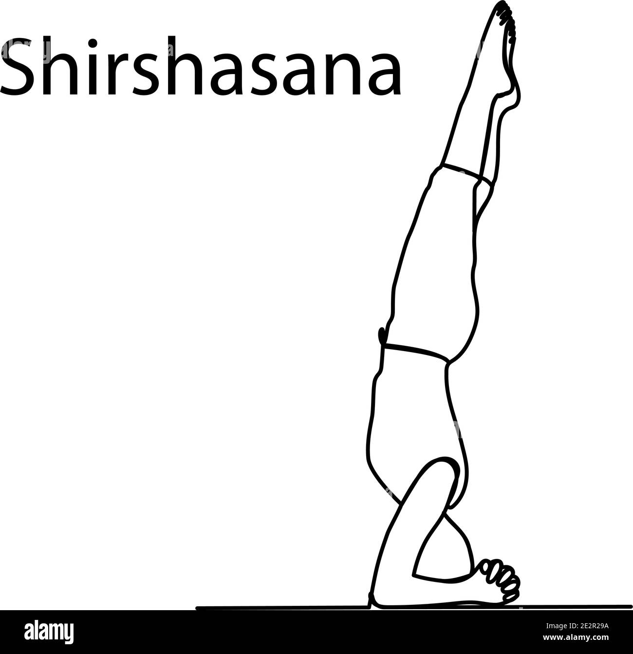 Doodle yoga pose in vector. Drawn yoga pose stand on the head of Shirshasana in vector. Line art Stock Vector