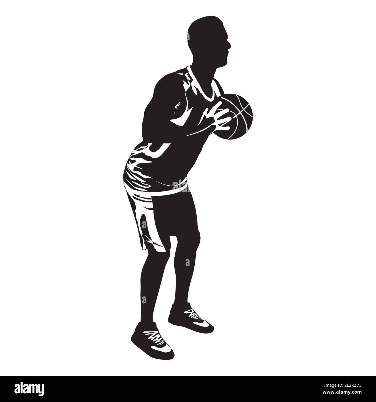 Professional basketball player silhouette shooting ball into the hoop