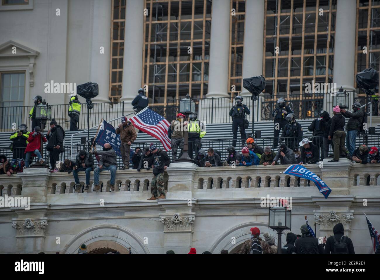 January 6th 2021. Large Crowds of Protesters at Capitol Hill with Donald Trump 2020 flags. US Capitol Building, Washington DC.USA Stock Photo