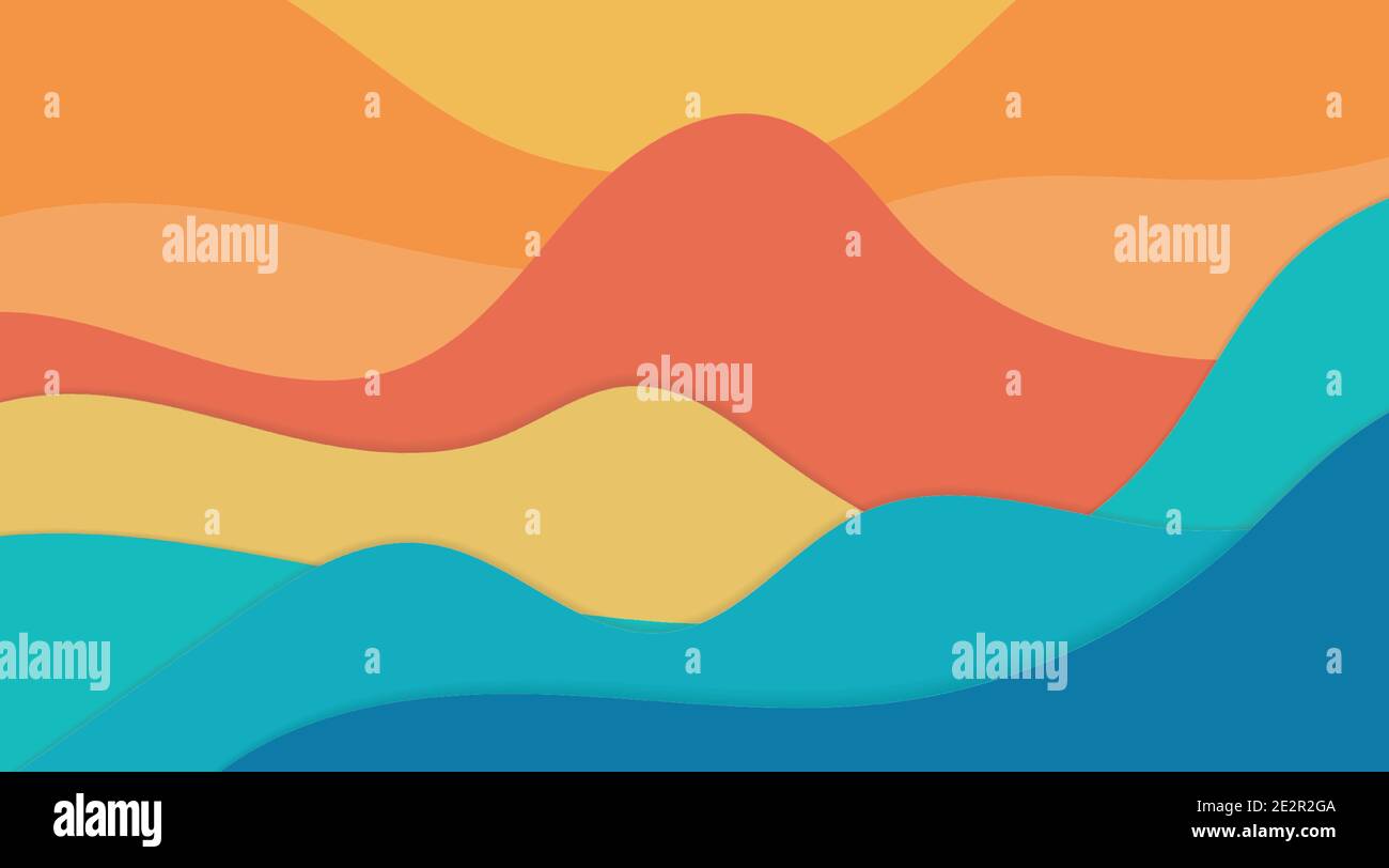 Colorful abstract background in paper cut style. vector landscape wave ...