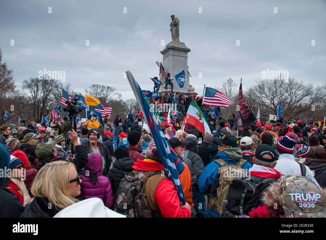 January 6th 2021. Large Crowds of Protesters at Capitol Hill with Donald Trump 2020 flags. US Capitol Building, Washington DC.USA Stock Photo