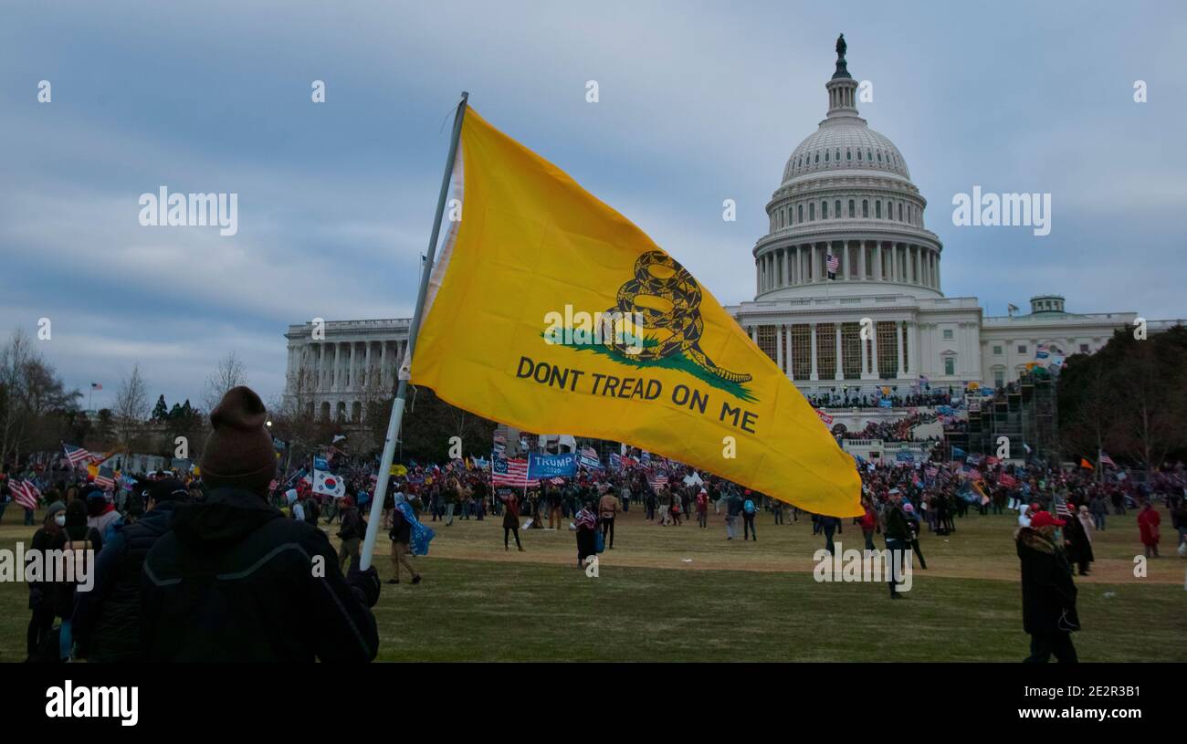January 6th 2021. Don't Tread On Me. Riot at Capitol Hill. US Capitol Building, Washington DC.USA Stock Photo