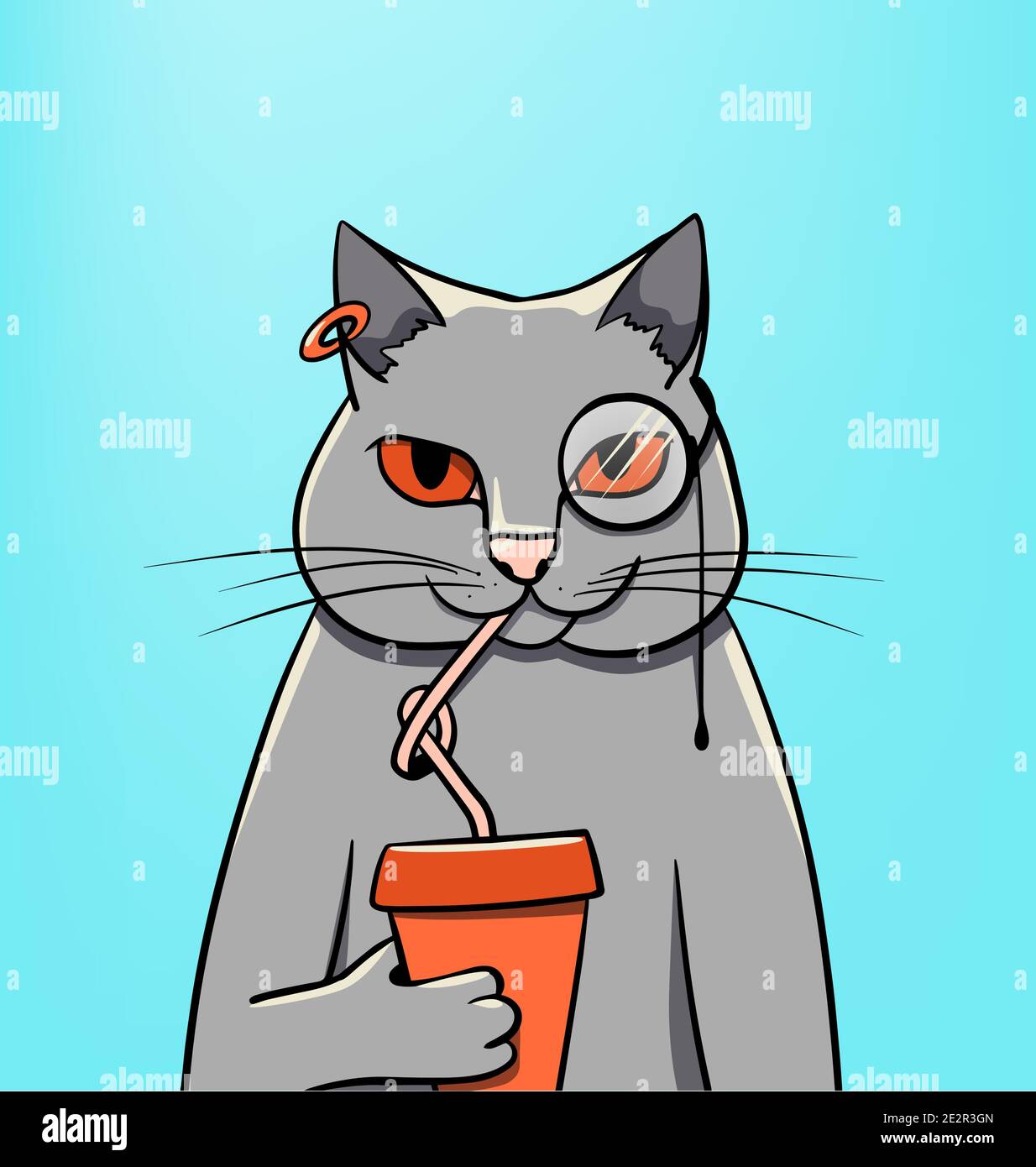 Cartoon cat sipping a drink in portrait Stock Vector