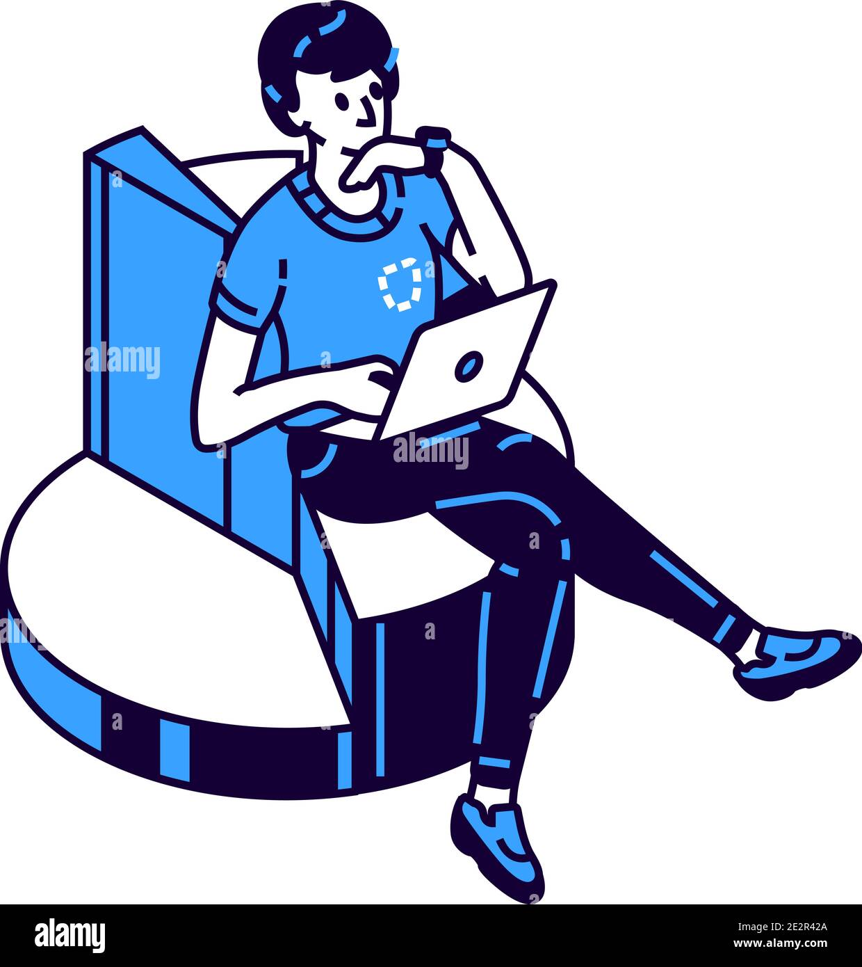 Graph, pie chart isometric vector icon illustration, male analyst doing financial analysis Stock Vector