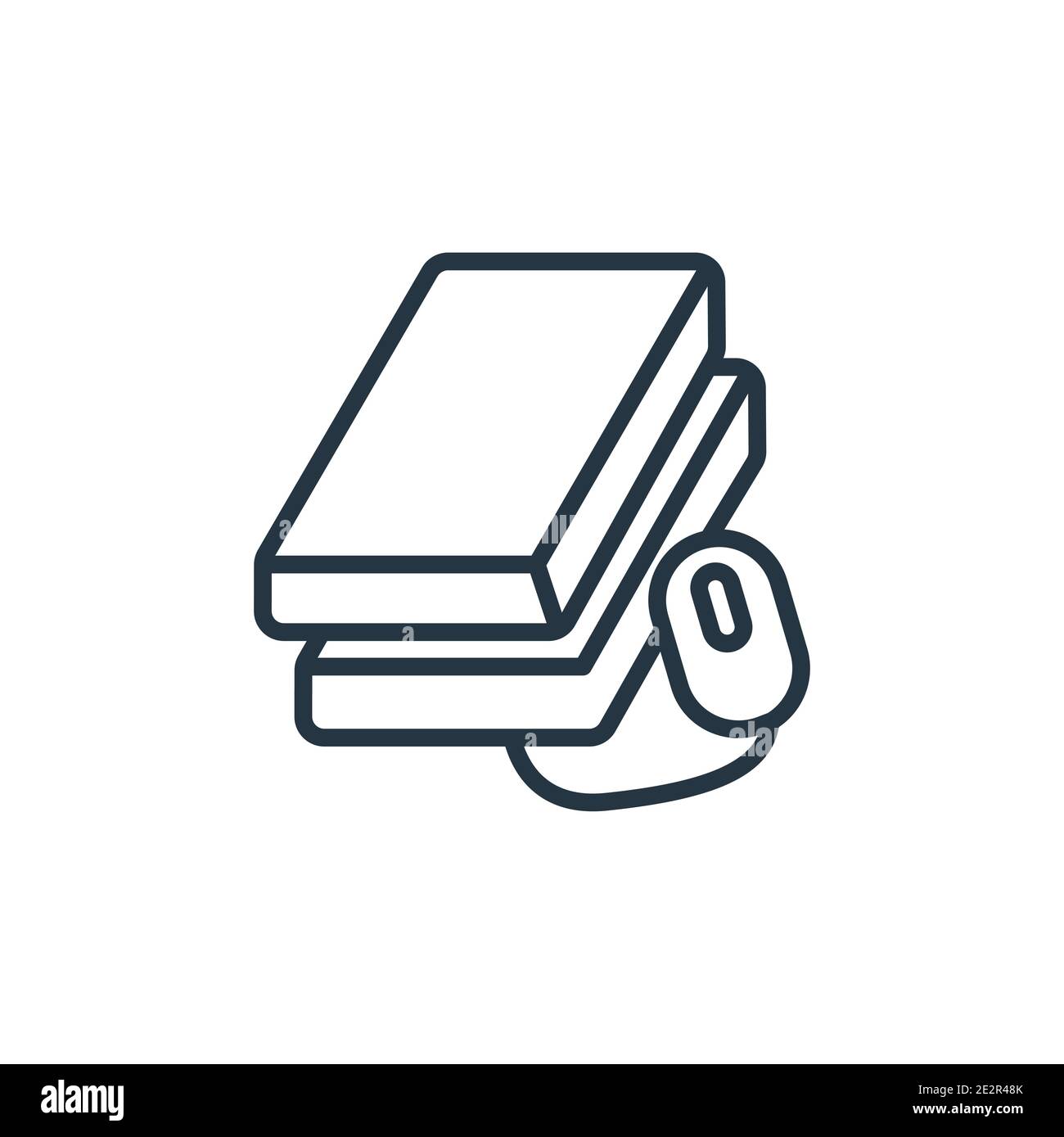Book and computer mouse outline vector icon. Thin line black book and computer mouse icon, flat vector simple element illustration from editable compu Stock Vector