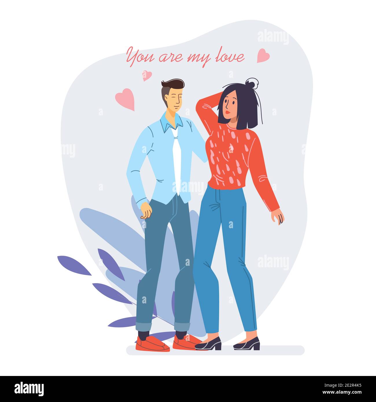 Flat cartoon characters couple,Valentine Day greeting card vector ...