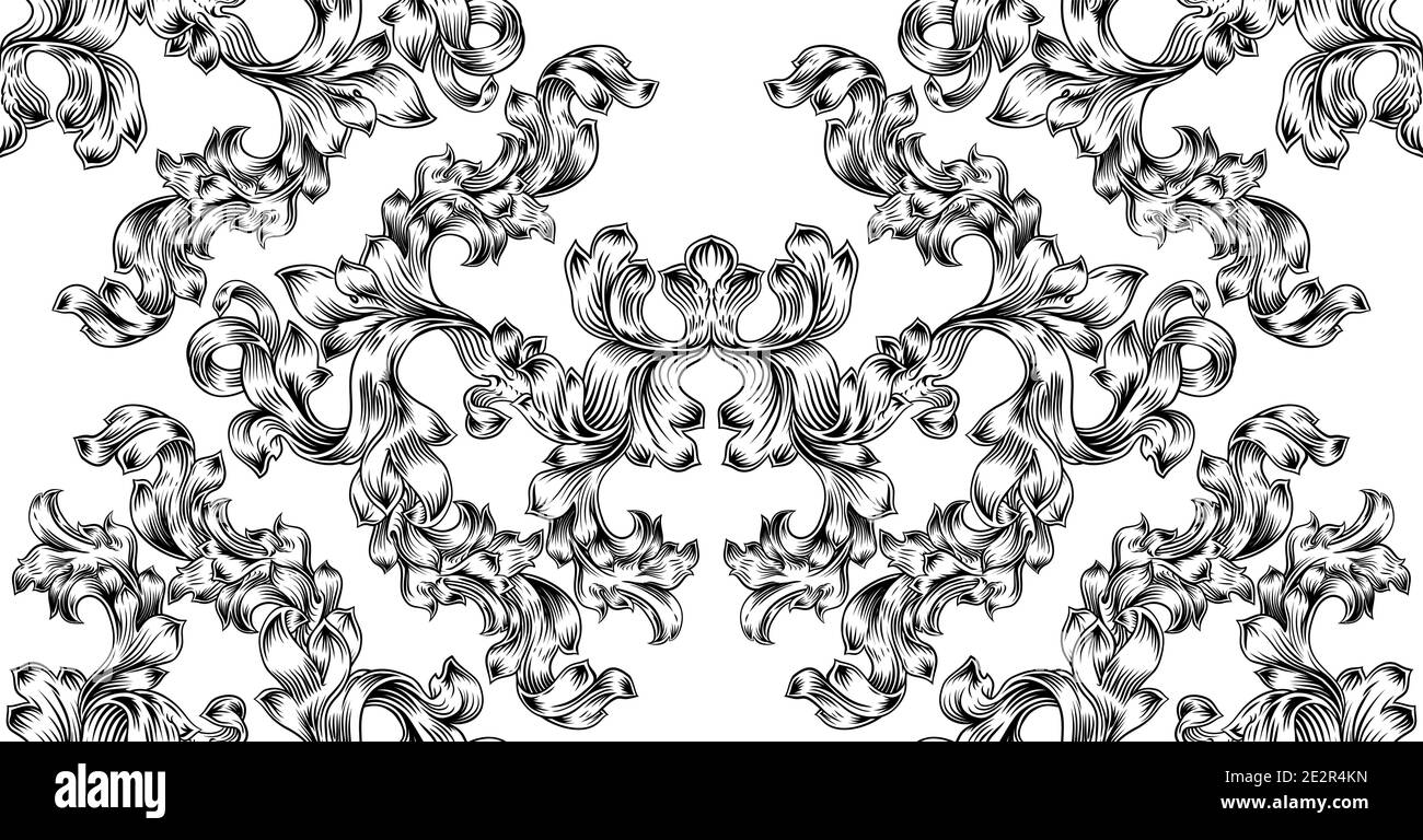 Floral Motif Scroll Pattern Seamless Tile Stock Vector