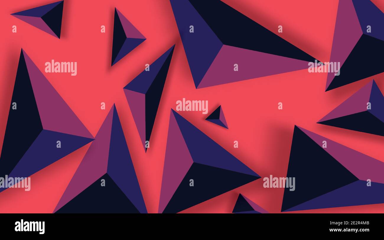 Abstract Background with Black Triangles. Realistic and 3D. Vector illustration on Red background. Stock Vector