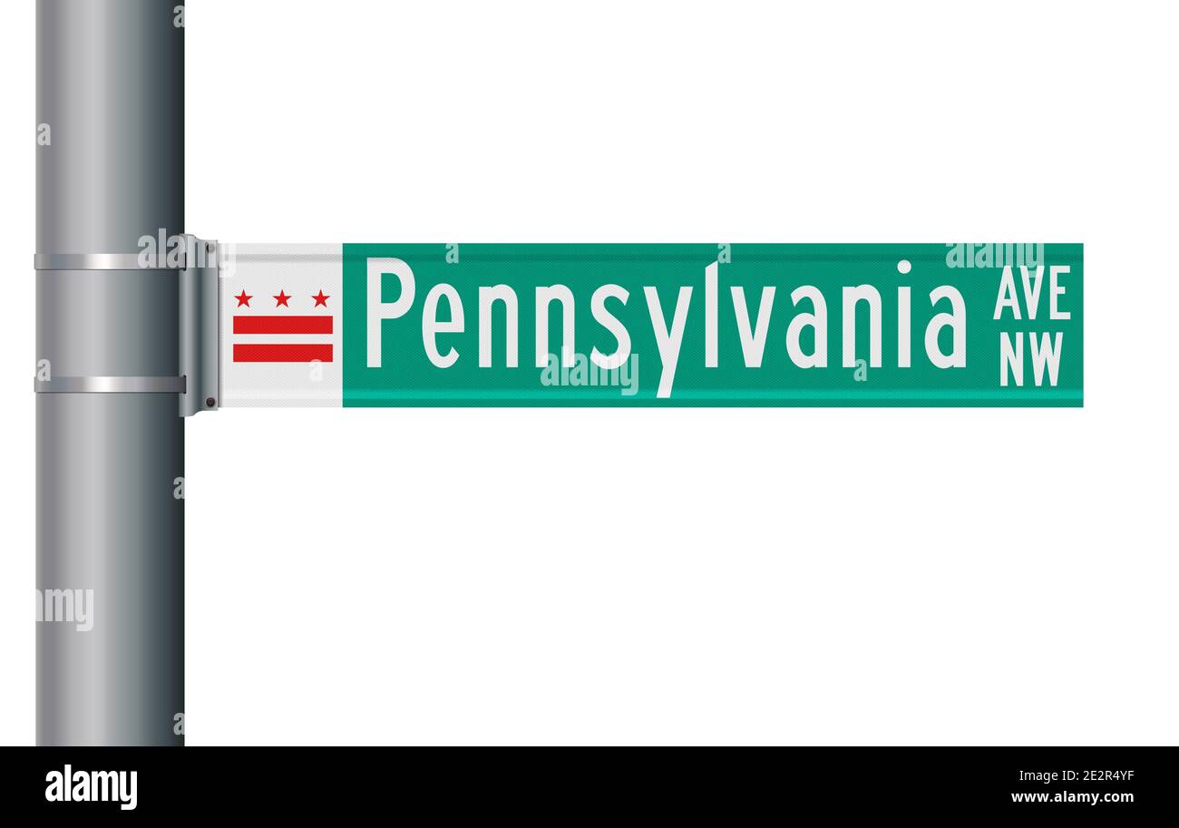 Vector illustration of the Washington DC Pennsylvania Avenue NW green road sign Stock Vector