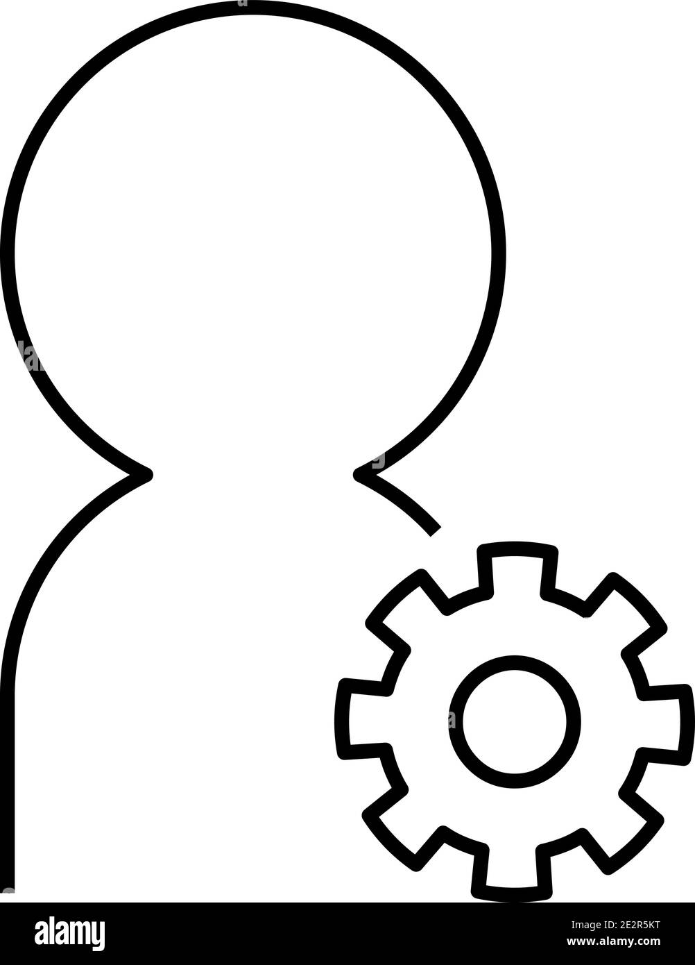 Settings of user or person - modern thin line icon with symbol of magnifier in right bottom corner. Simple black outline vector illustration. Stock Vector