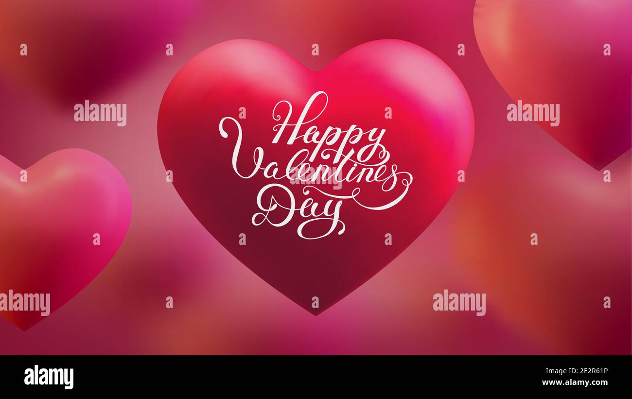 3d vector heart with Happy Valentines Day lettering. Vector ...