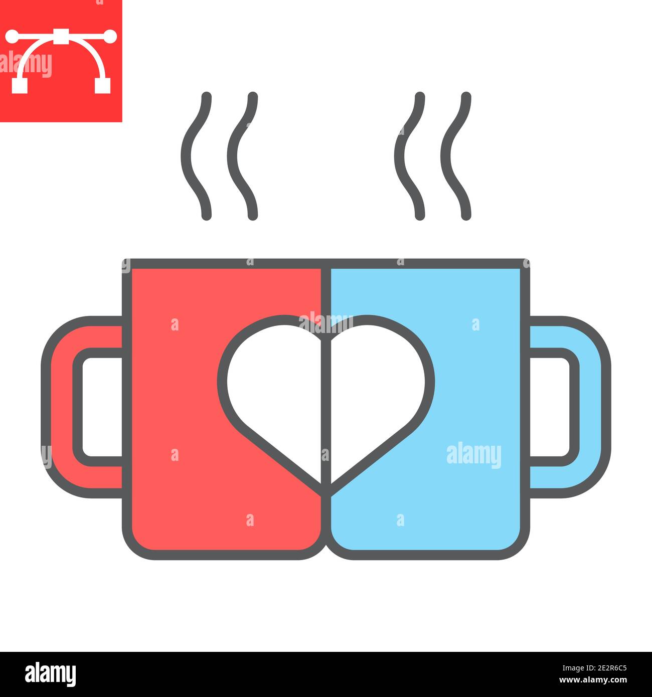Lovely mugs color line icon, valentines day and cafe, mug with heart ...