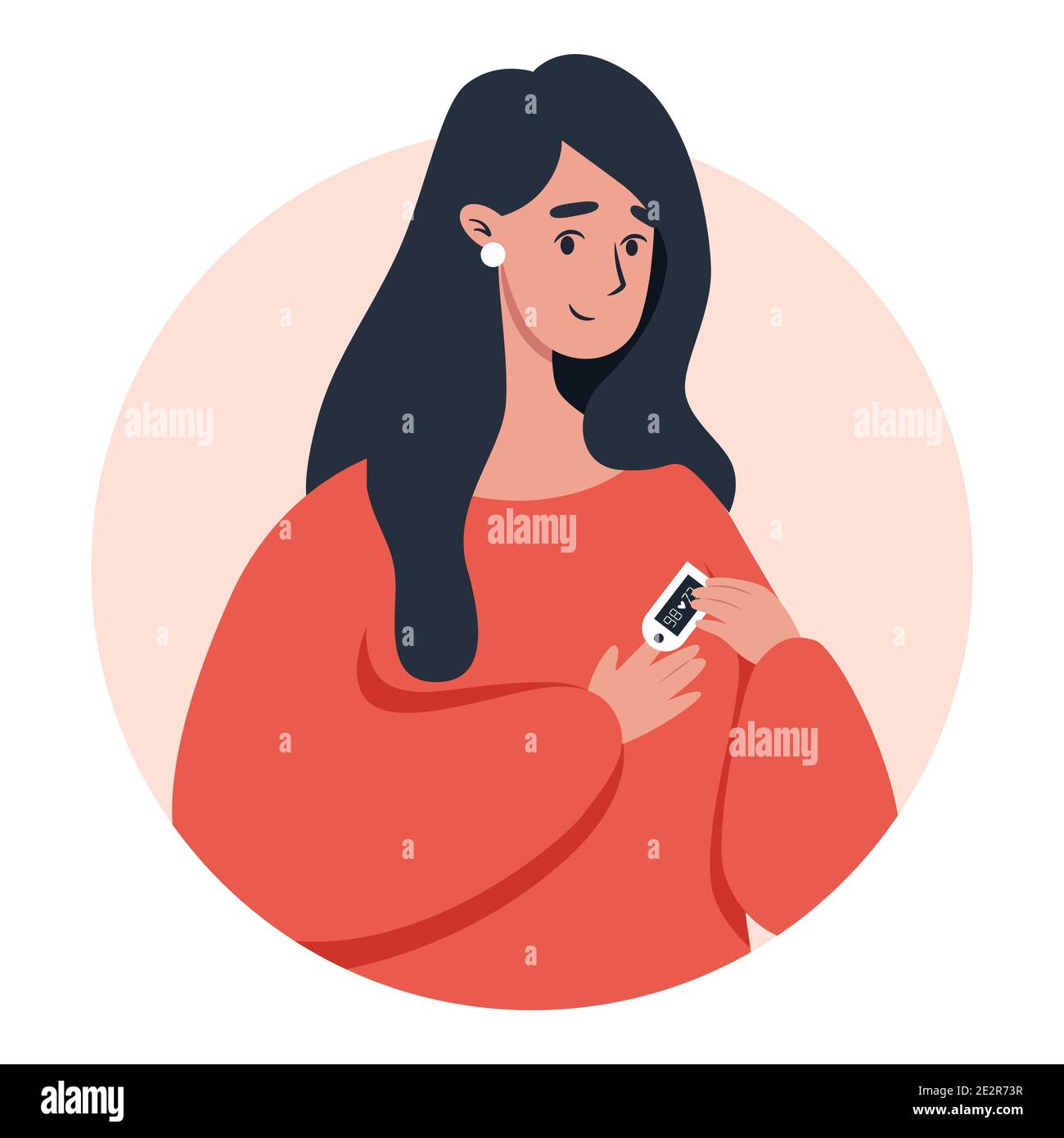 Woman using pulse oximeter device on finger Stock Vector
