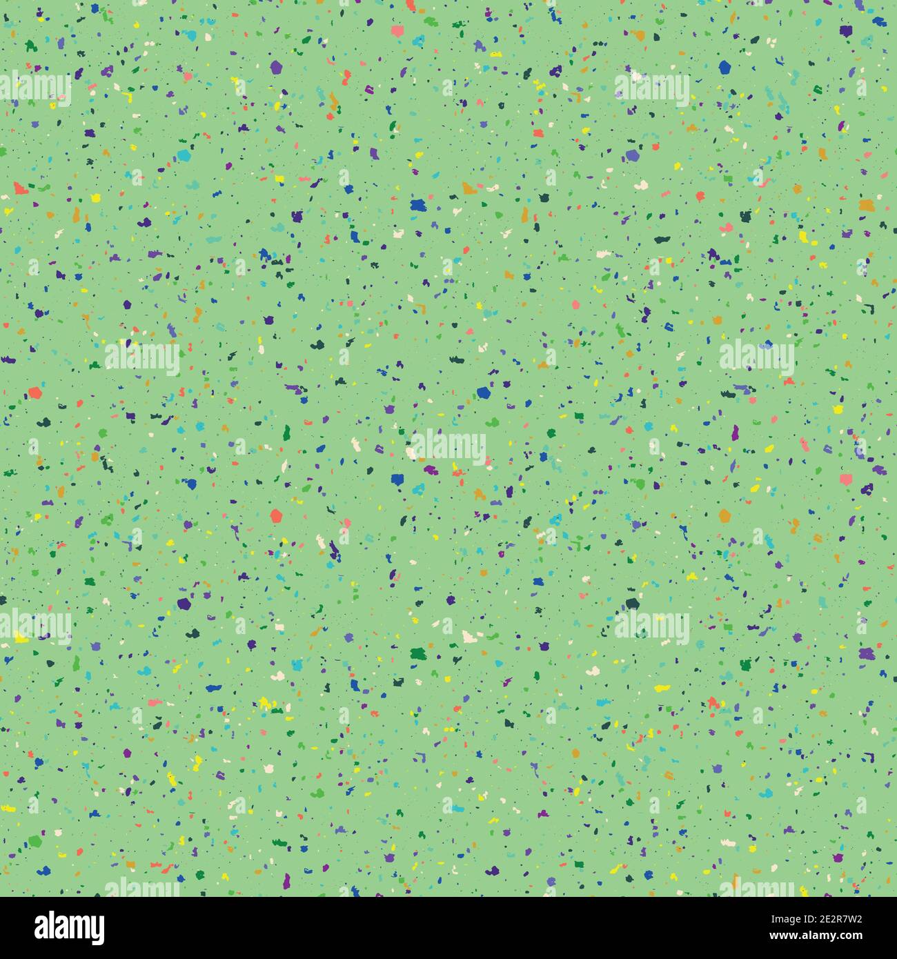 Vector dense terrazzo pattern seamless background. Green backdrop of multicolor coarse grained stone granite particles. Abstract igneous rock texture Stock Vector