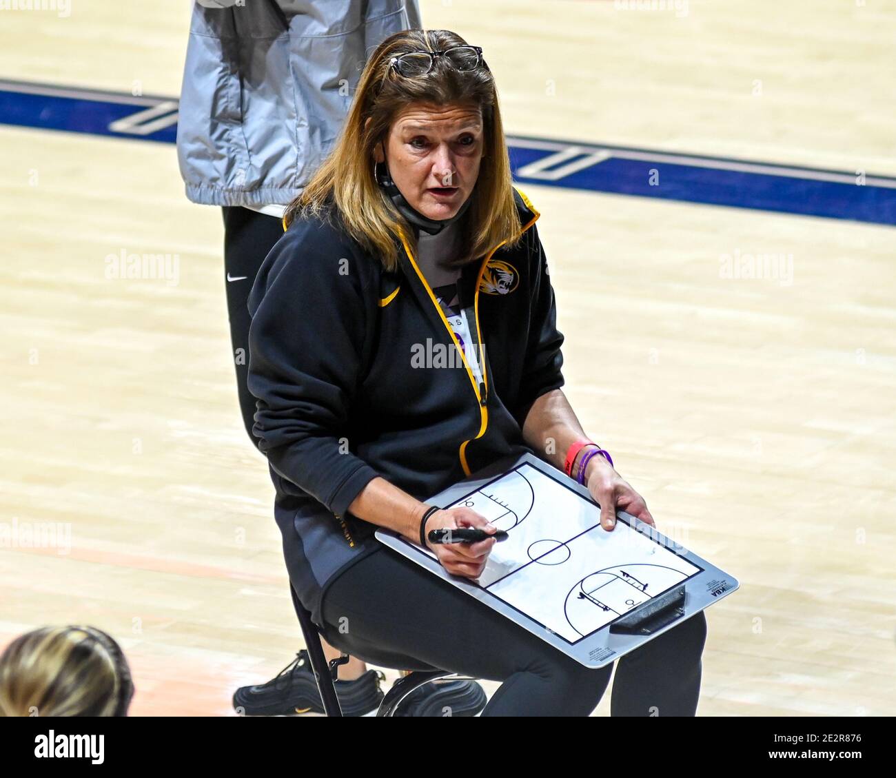 Oxford, MS, USA. 14th Jan, 2021. Missouri Head Coach, Robin Pingeton,  during a timeout at the NCAA women's basketball game between the Missouri  Tigers and the Ole' Miss Rebels at The Pavillion