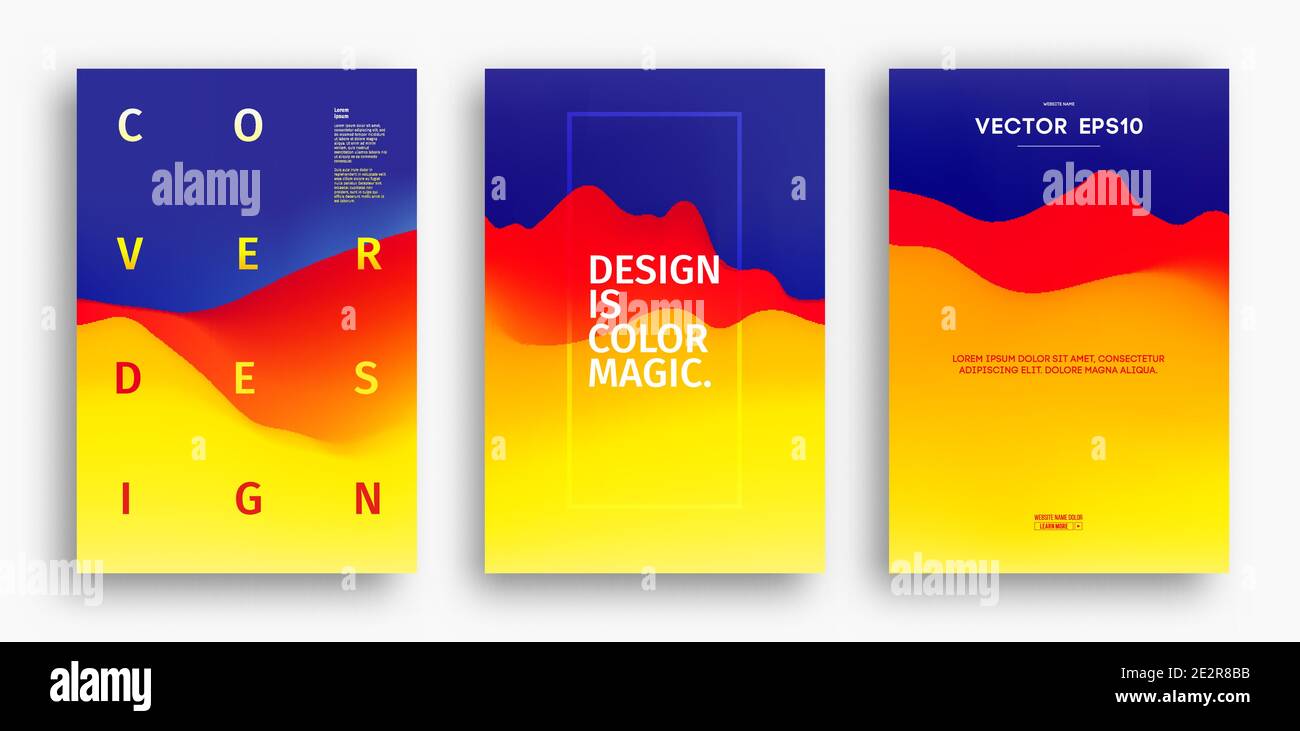 Cover design template with yellow red blue gradient. Gradient mesh poster abstract background. Banner design with fluid gradient. Wave vector Stock Vector