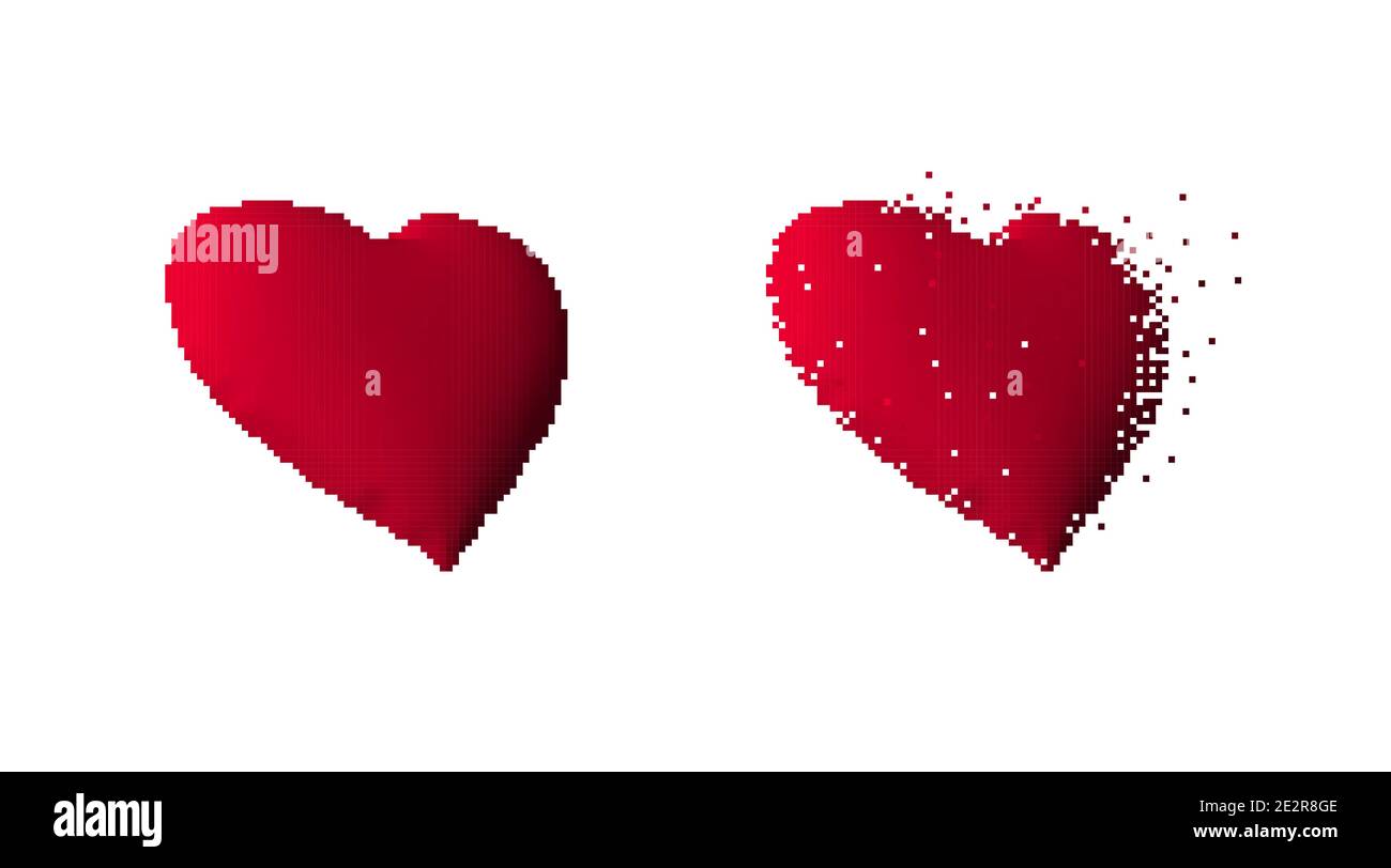 Isometric red heart symbol pixel art isolated on white background Stock ...