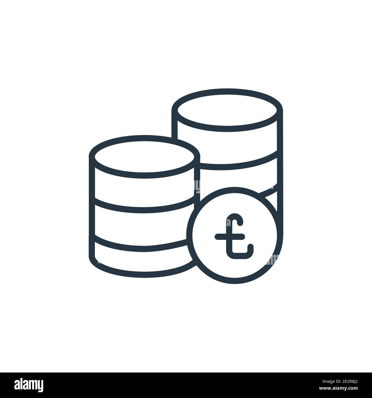 Pounds coins stack outline vector icon. Thin line black pounds coins stack icon, flat vector simple element illustration from editable business concep Stock Vector