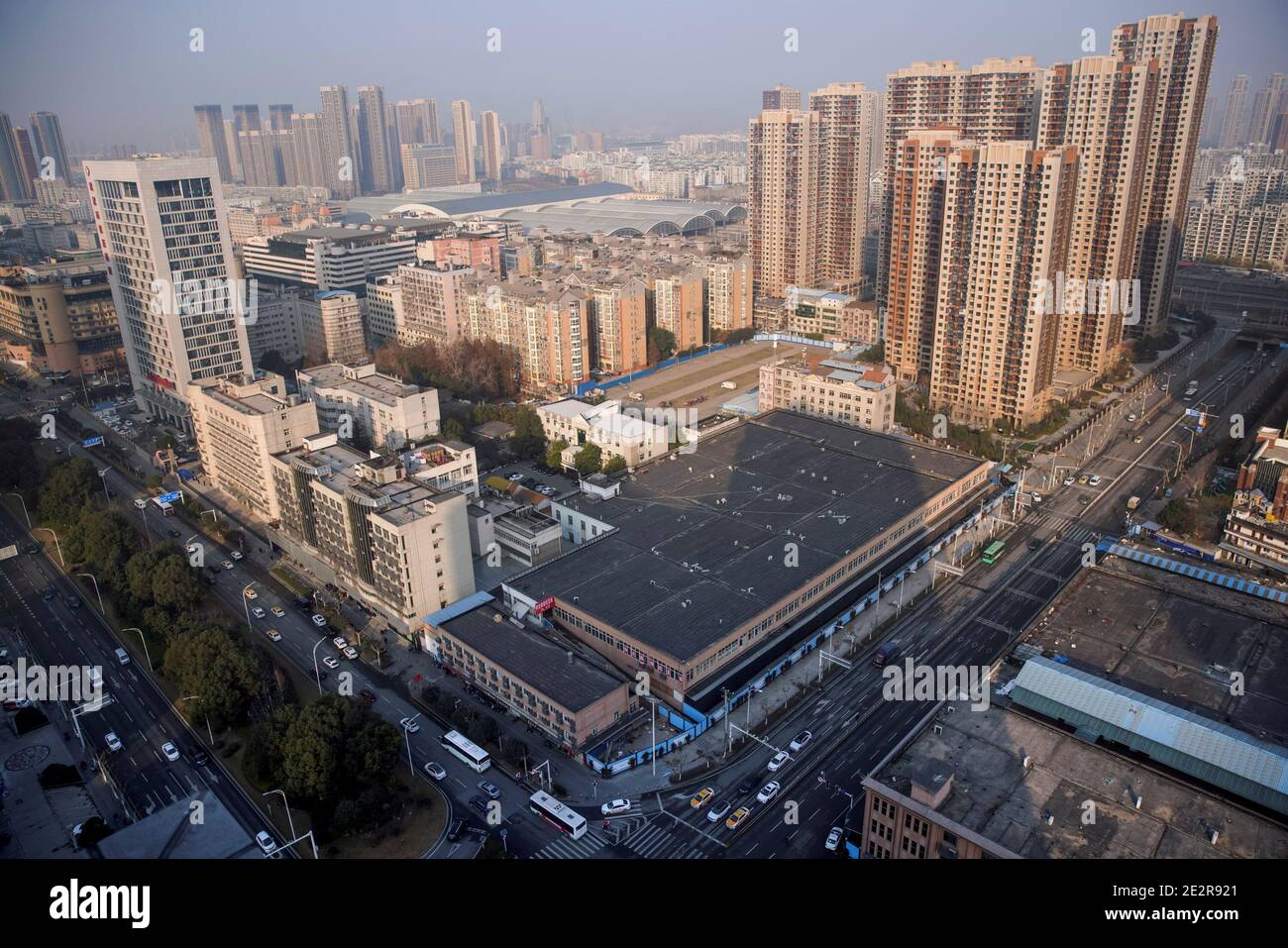 A general view shows the Huanan Wholesale Seafood Market, where the first cluster of cases of the coronavirus disease (COVID-19) emerged, in Wuhan, Hubei province, , China, January 15, 2021. REUTERS/Thomas Peter Stock Photo