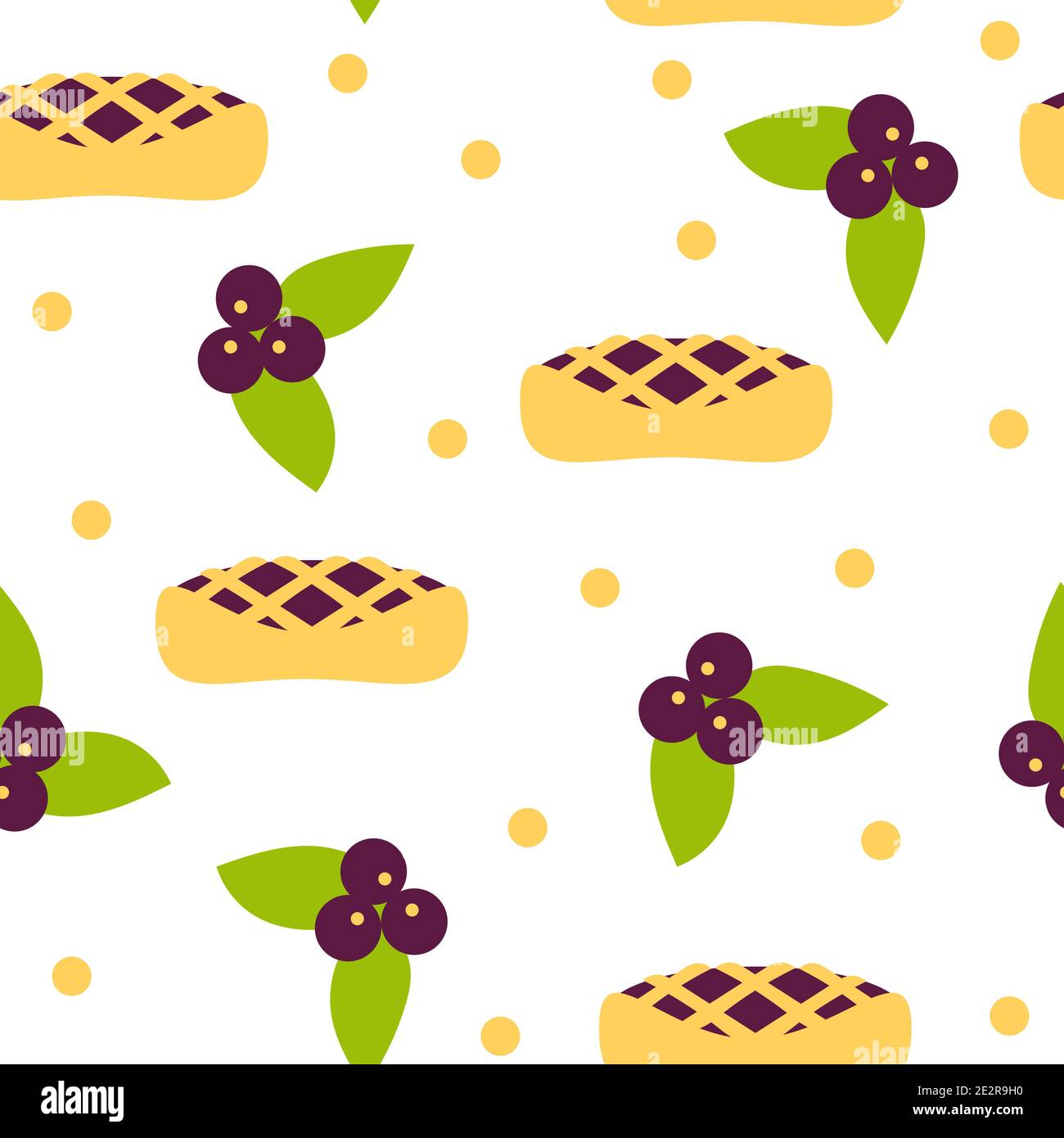 Blueberries and pie seamless pattern. Vector seamless pattern for design on a white background Stock Vector