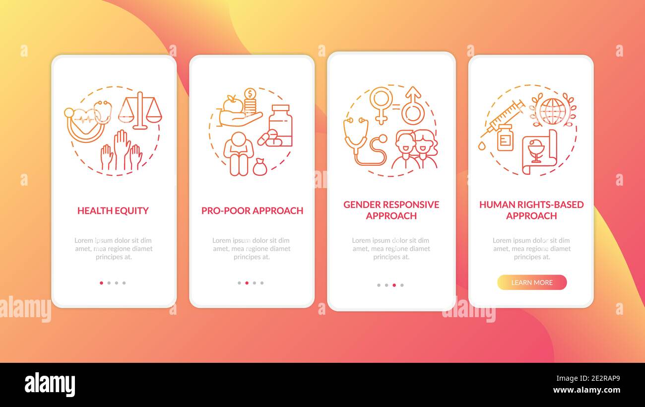 Health programs principles onboarding mobile app page screen with concepts Stock Vector