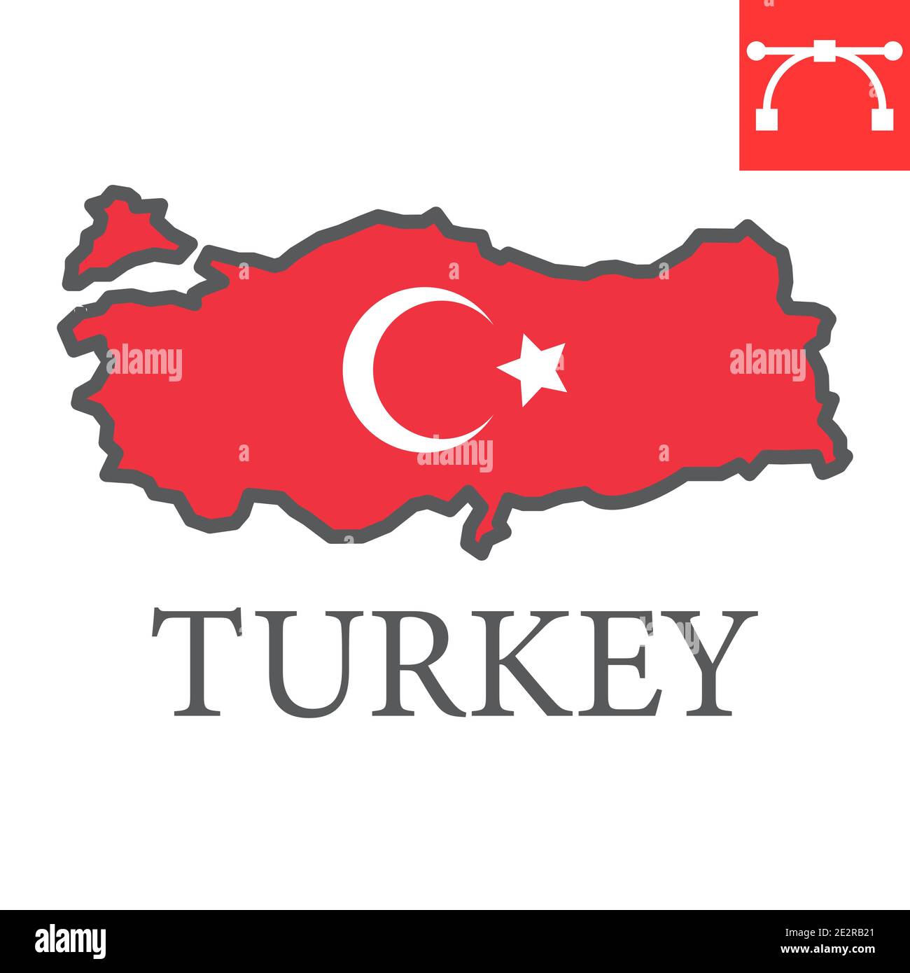 Map of Turkey color line icon, country and geography, turkey map flag sign vector graphics, editable stroke filled outline icon, eps 10. Stock Vector