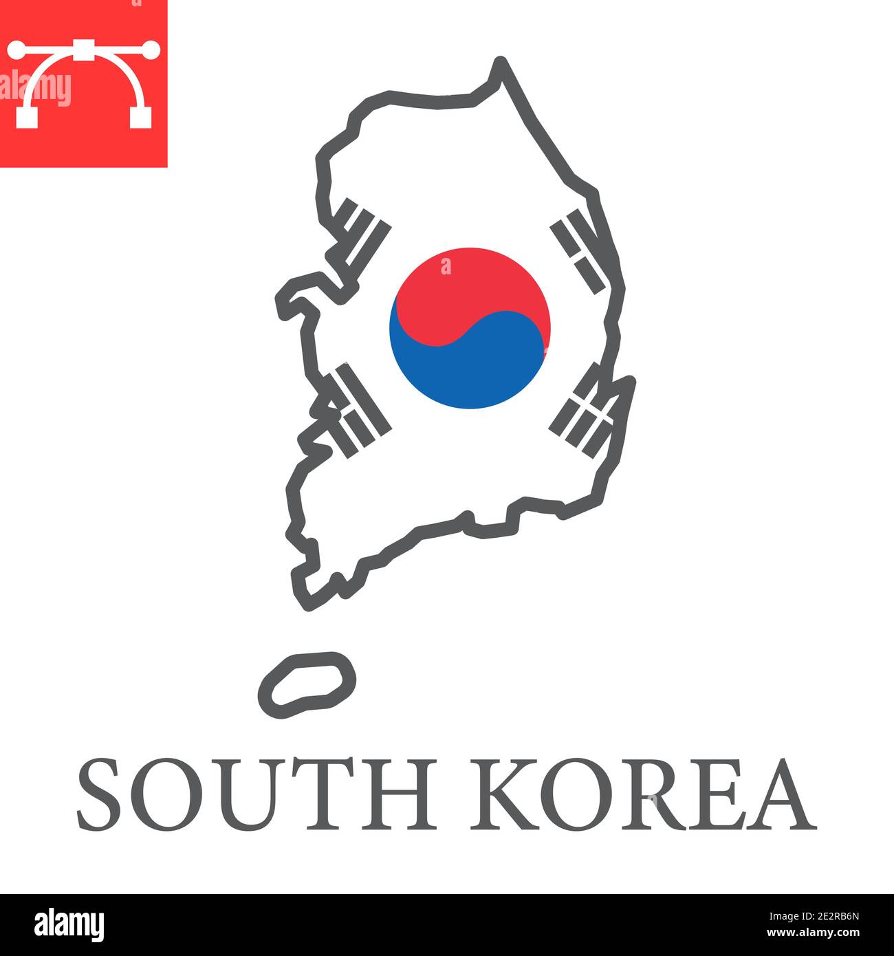 Map of South Korea color line icon, country and geography, south korea map flag sign vector graphics, editable stroke filled outline icon, eps 10. Stock Vector