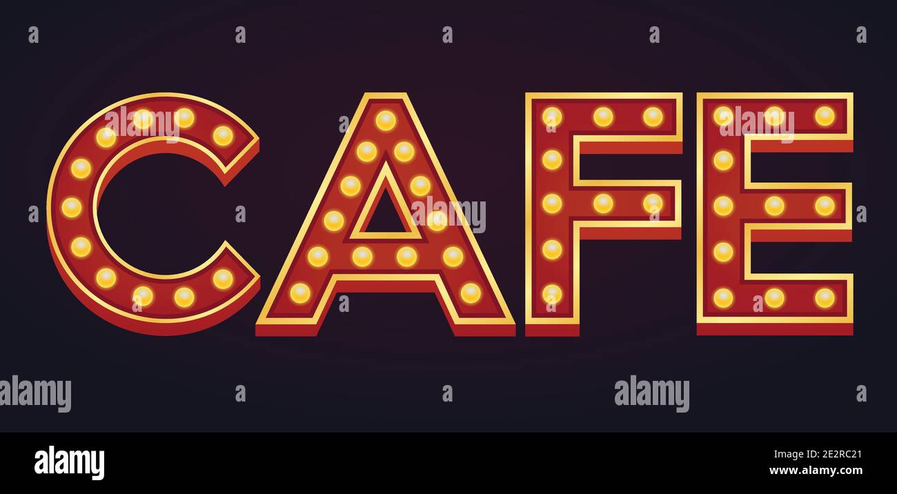 CAFE banner alphabet sign marquee light bulb vintage Stock Vector