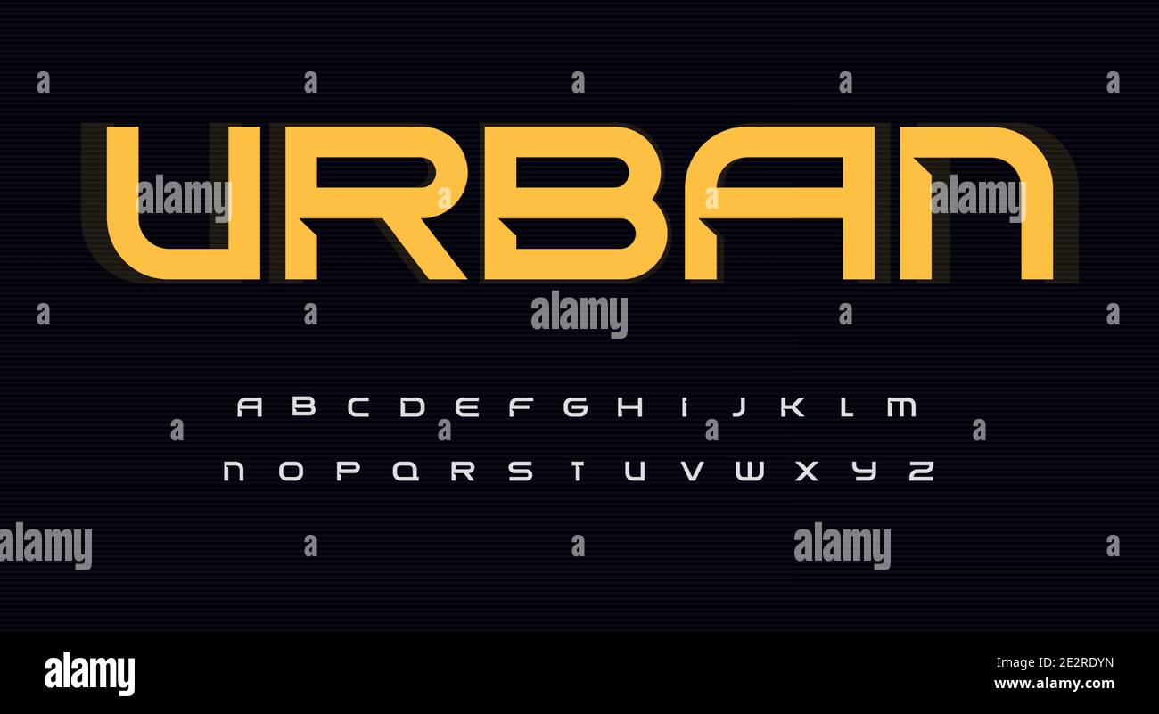 Urban wide alphabet. Sans serif font with bevel, minimalist type for modern futuristic logo, headline, monogram, urbanistic lettering and maxi Stock Vector