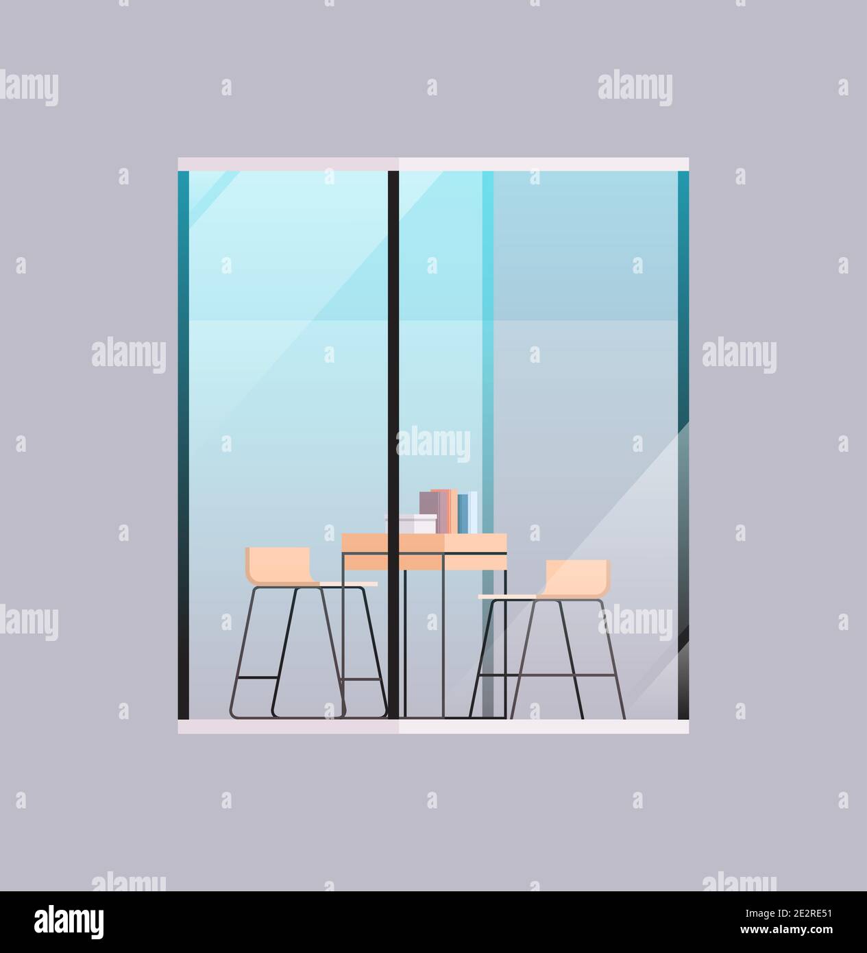 empty coworking center modern office room interior open space with furniture behind glass window vector illustration Stock Vector