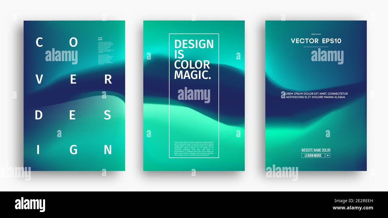 Cover design template with blue green gradient. Wave vector illustration. Gradient mesh poster abstract background. Fluid banner design. Stock Vector