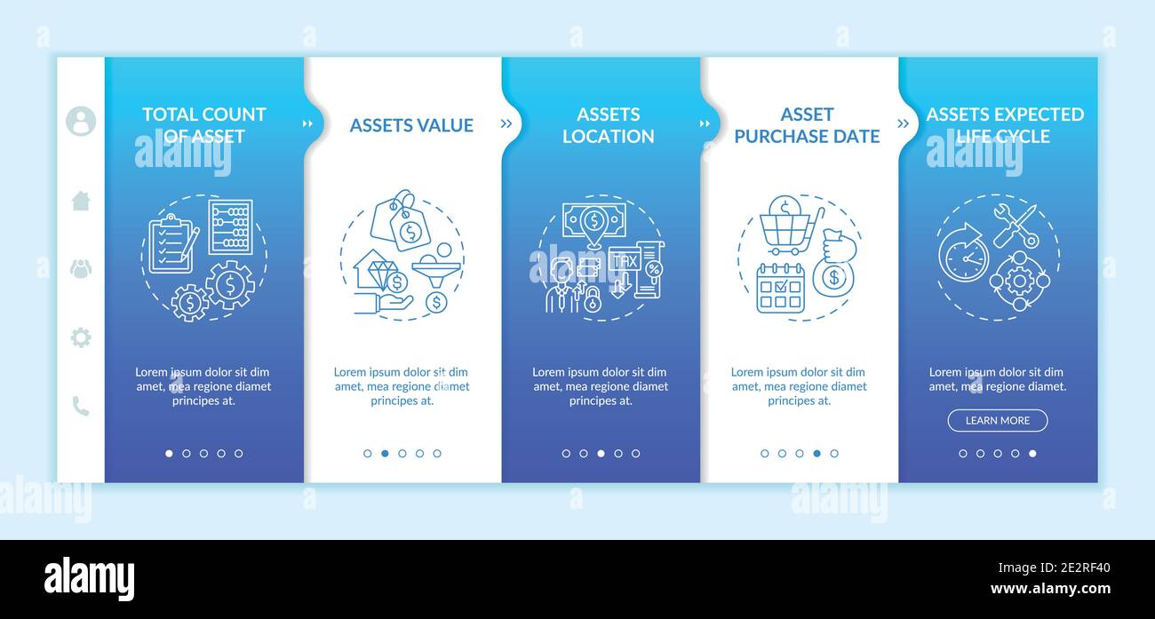 Investment inventory elements onboarding vector template Stock Vector