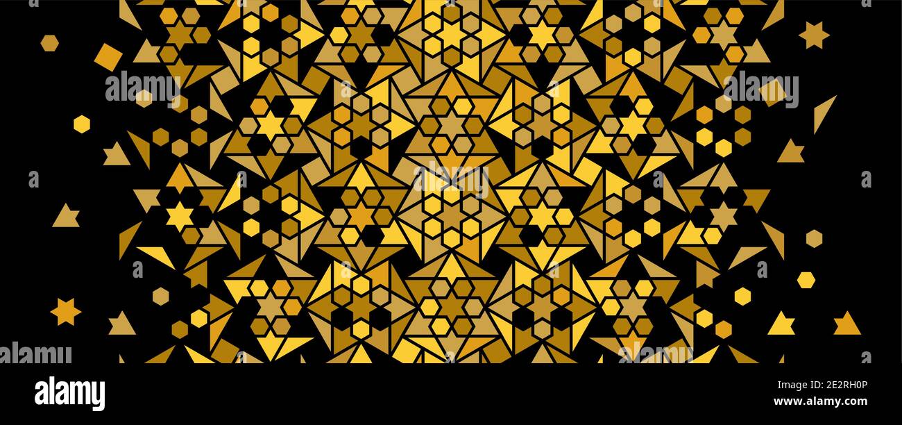 Luxury and rich arabic pattern, gold and black. Vector random mosaic . Arabesque vector seamless pattern. Geometric halftone texture with color tile Stock Vector