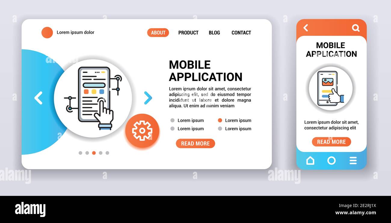 Mobile application web banner and mobile app kit. App development. Outline vector illustration Stock Vector