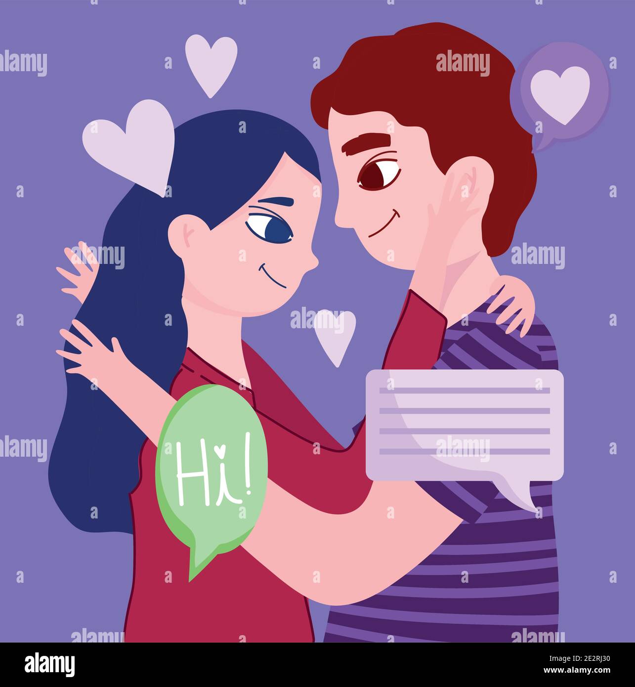 Couple Hugging And Smiling Love Romance Talk Bubbles Cartoon Vector Illustration Stock Vector Image Art Alamy