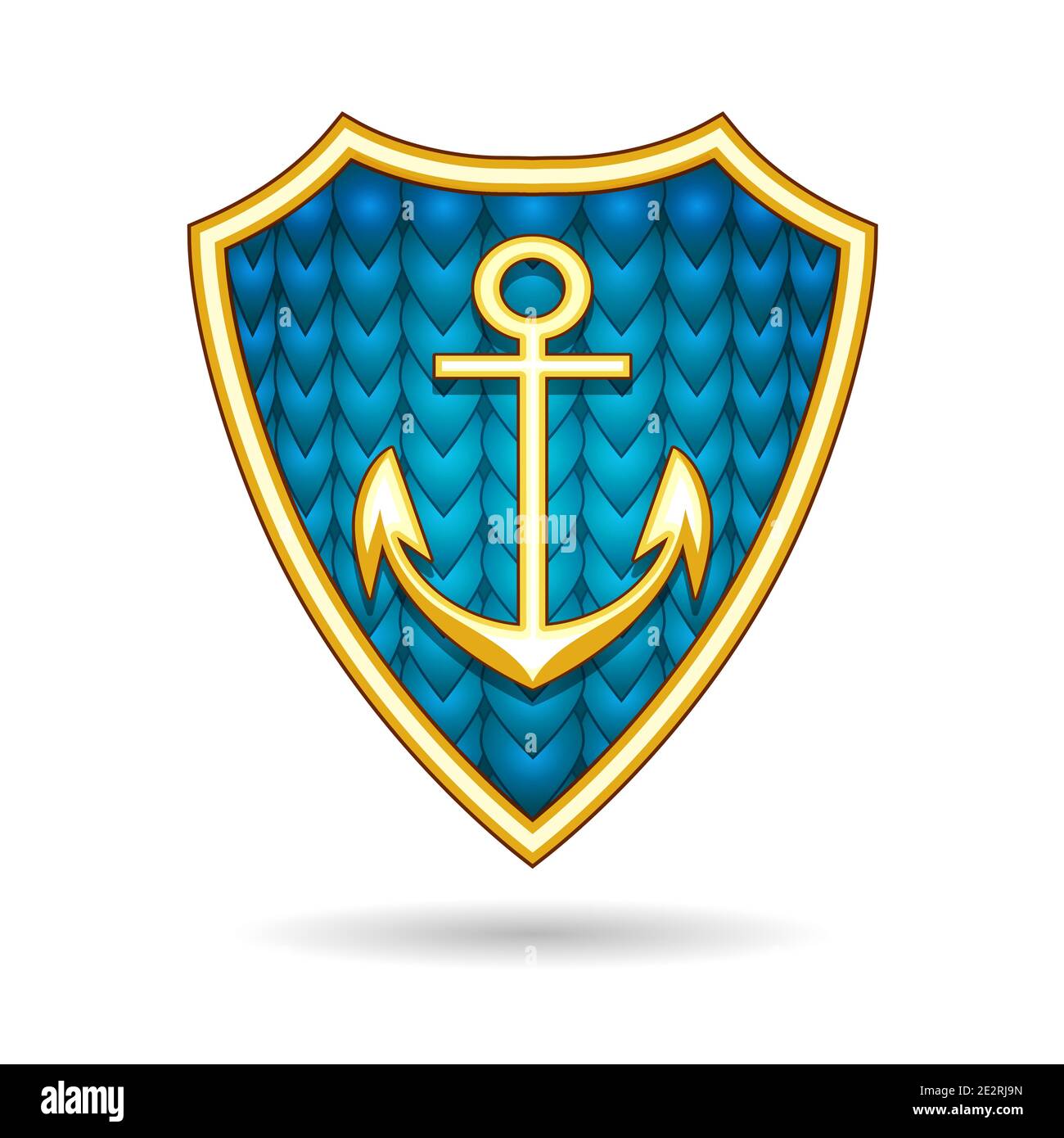 Ship Anchor on the fish scale shield. nautical Emblem. Vector illustration. Stock Vector