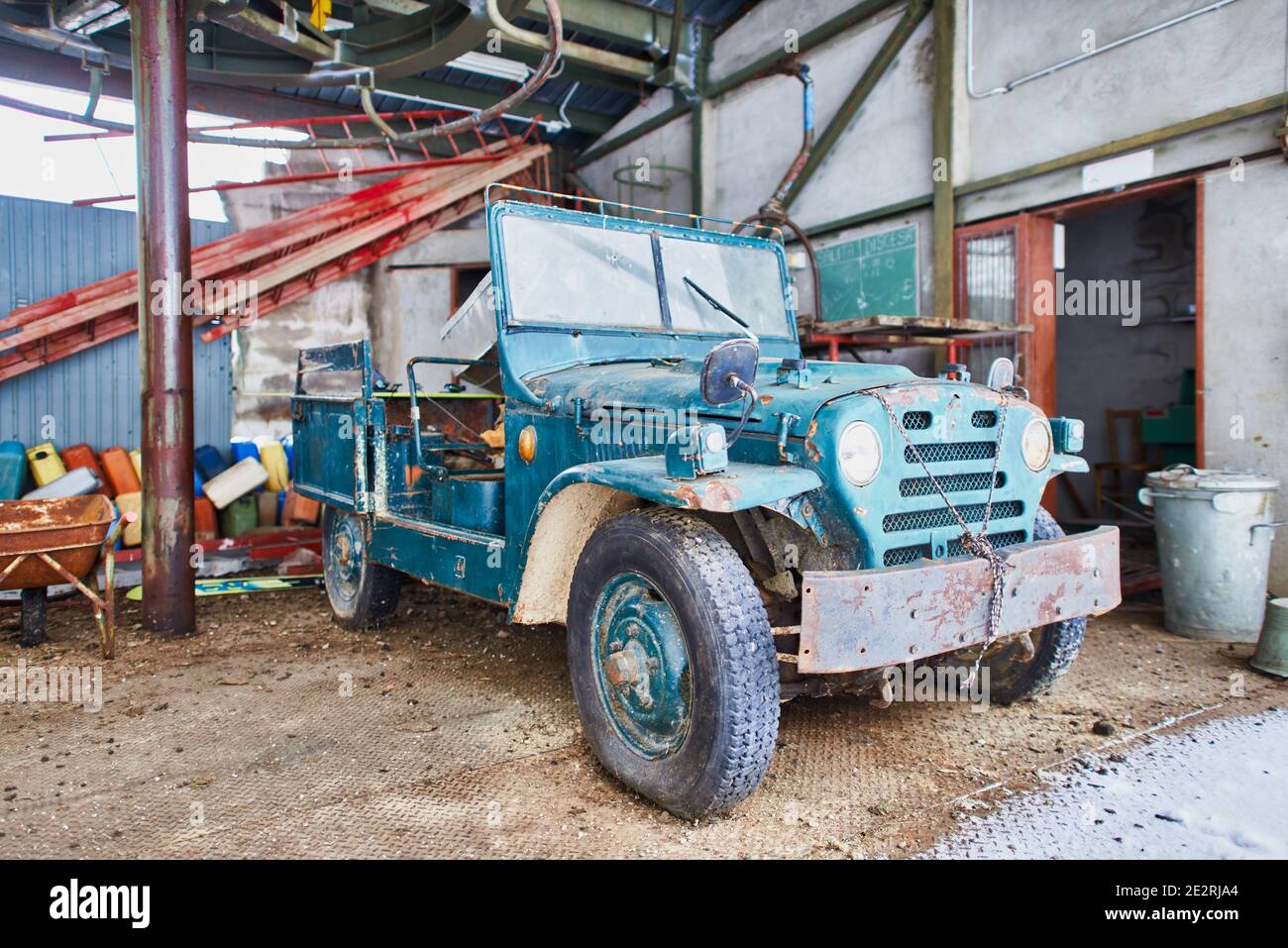 January 6, 2021: Historic off-road vehicle: Fiat Campagnola with Alfa Romeo engine In old remittance depot Stock Photo