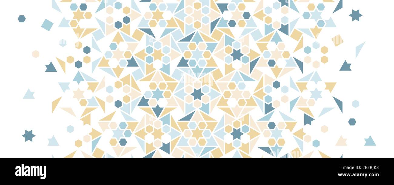 Pastel blue arabesque vector seamless background. Geometric halftone texture with color tile disintegration Stock Vector
