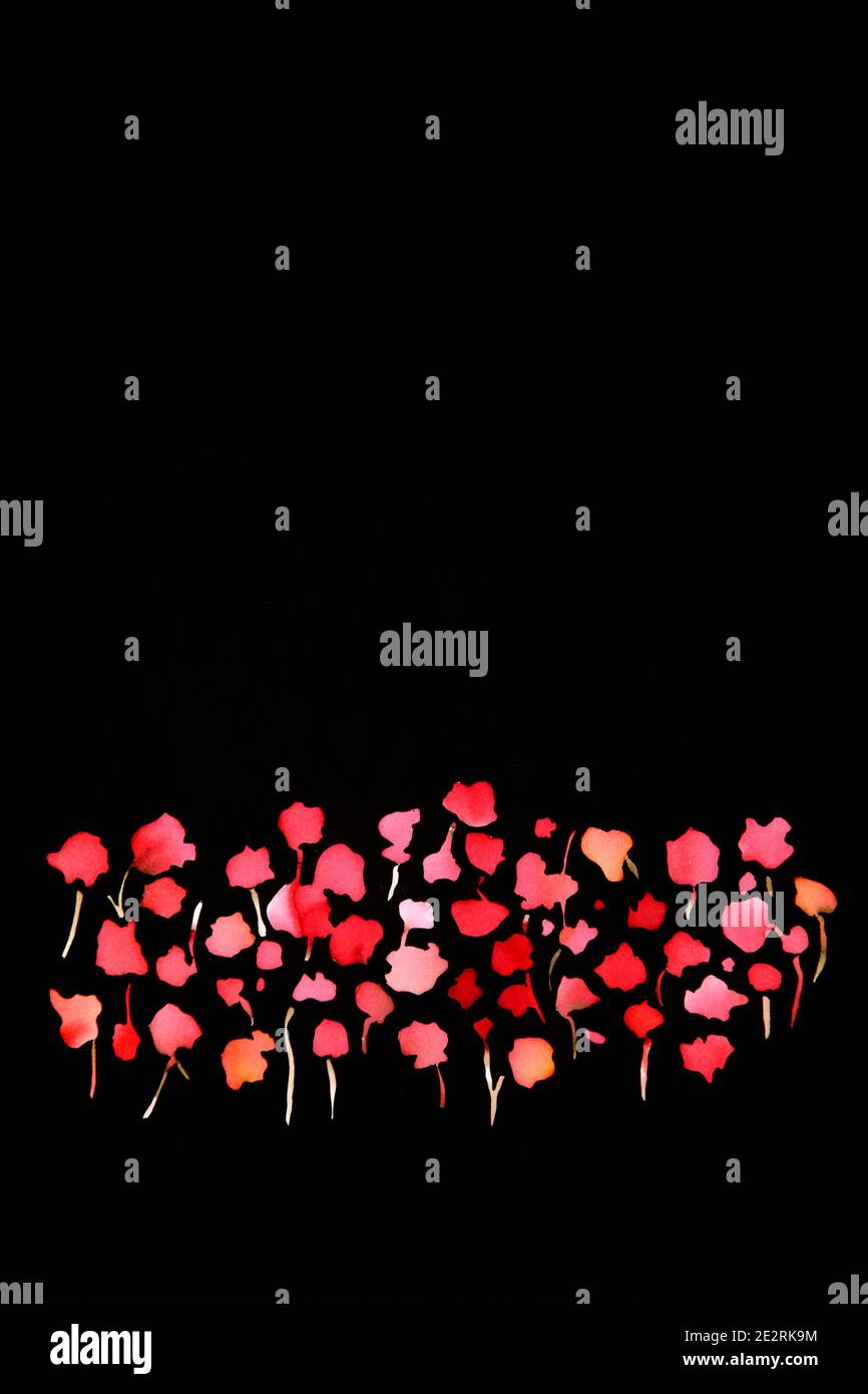 Red Inky Flowers on Black Illustration Stock Photo