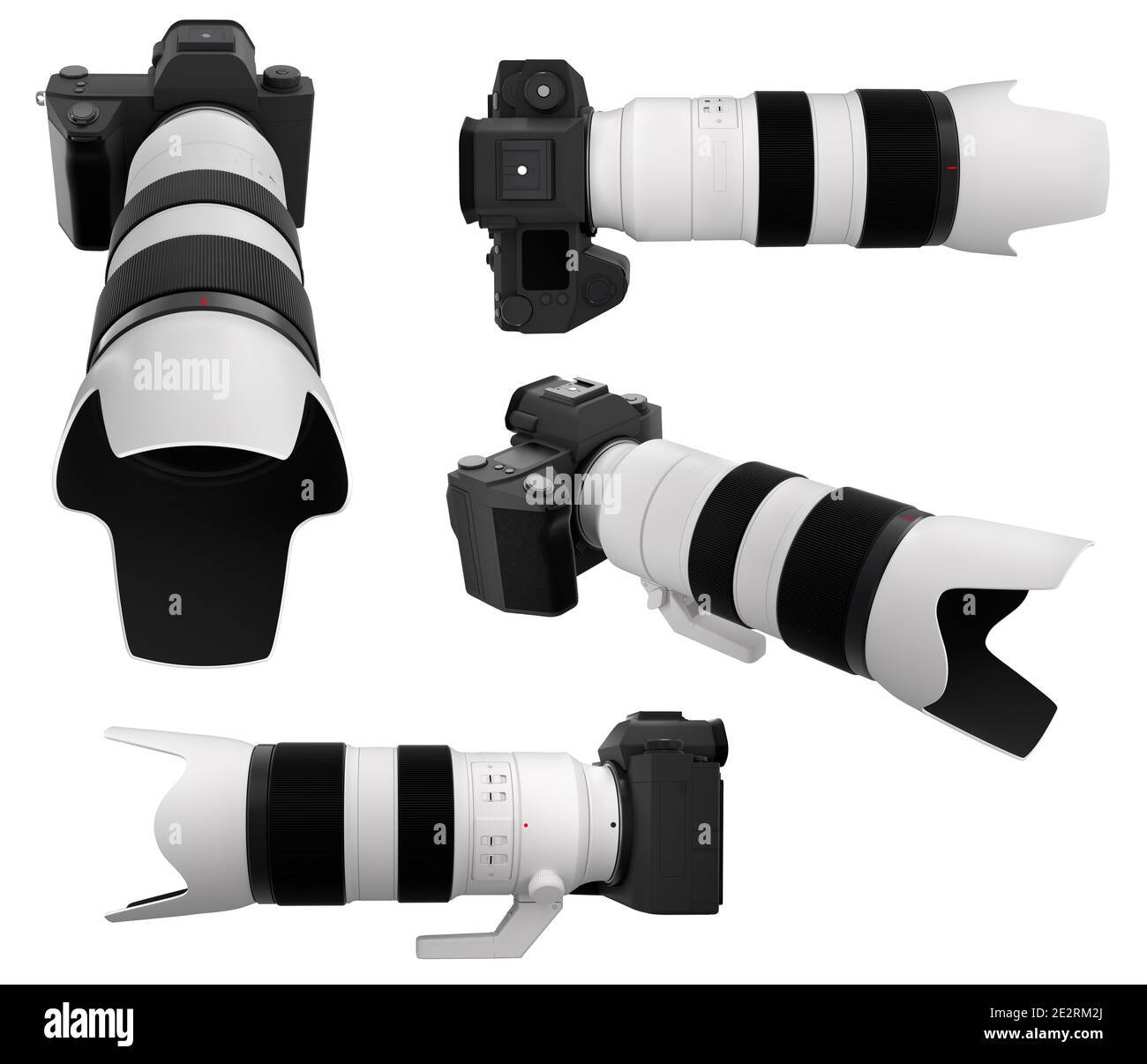 Concept of nonexistent DSLR camera with lens isolated on a white ...