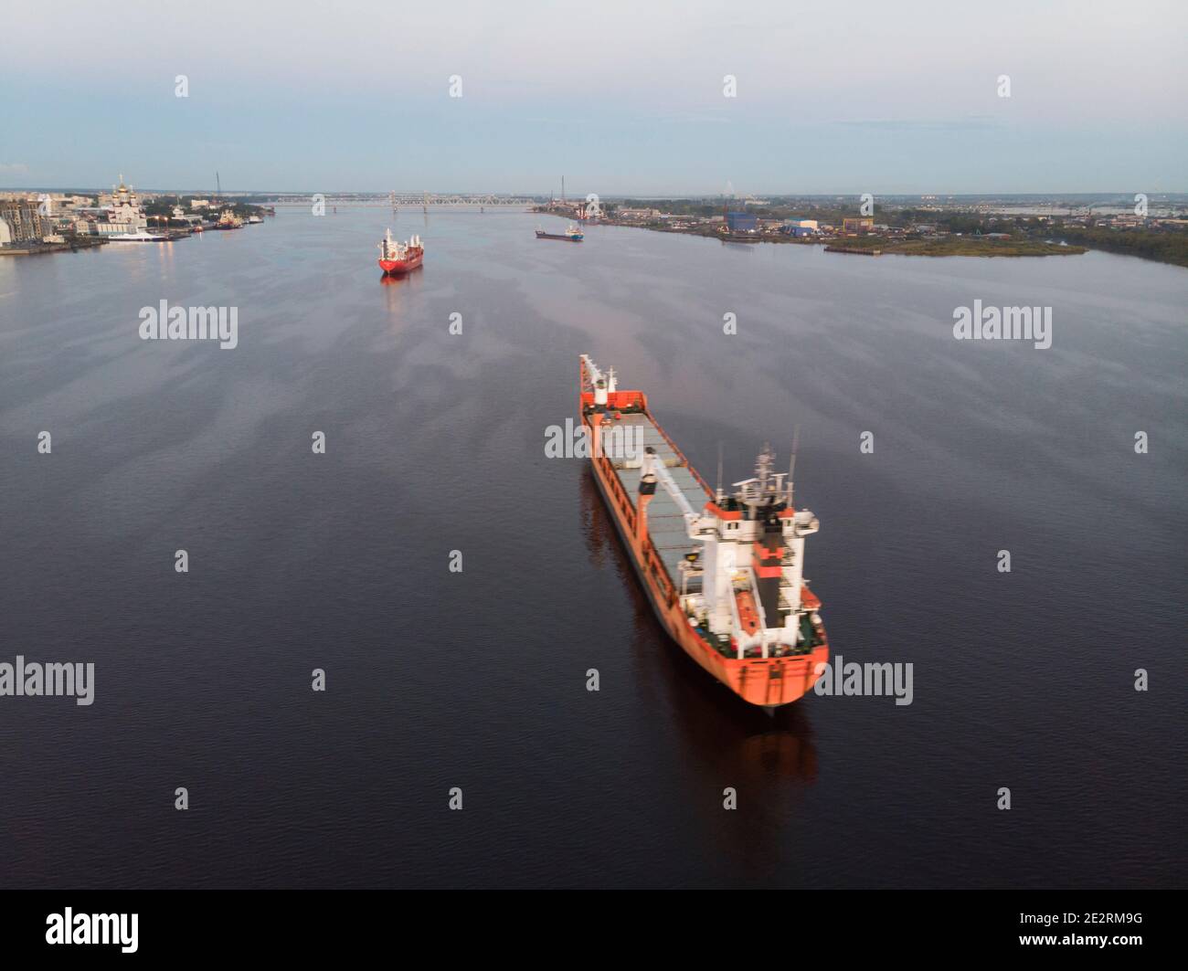 September, 2020 - Arkhangelsk. Arctic dry cargo ship on the roadstead of the city of Arkhangelsk. Port, roadstead. Russia, Arkhangelsk region Stock Photo