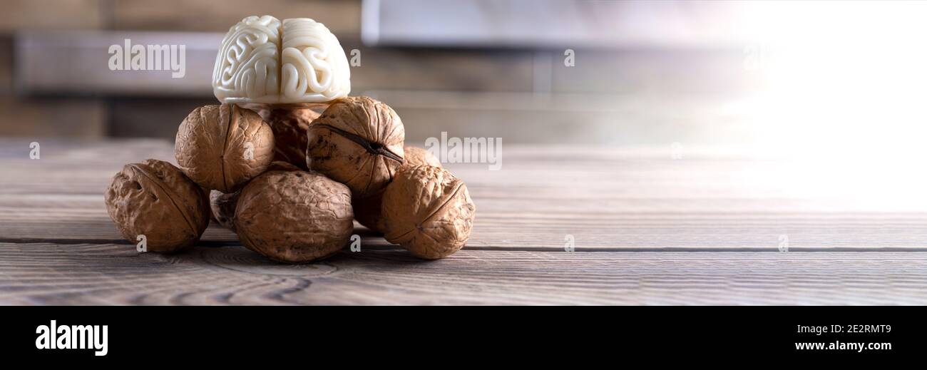Walnuts like healthy food for the brain. Shape of human brain is